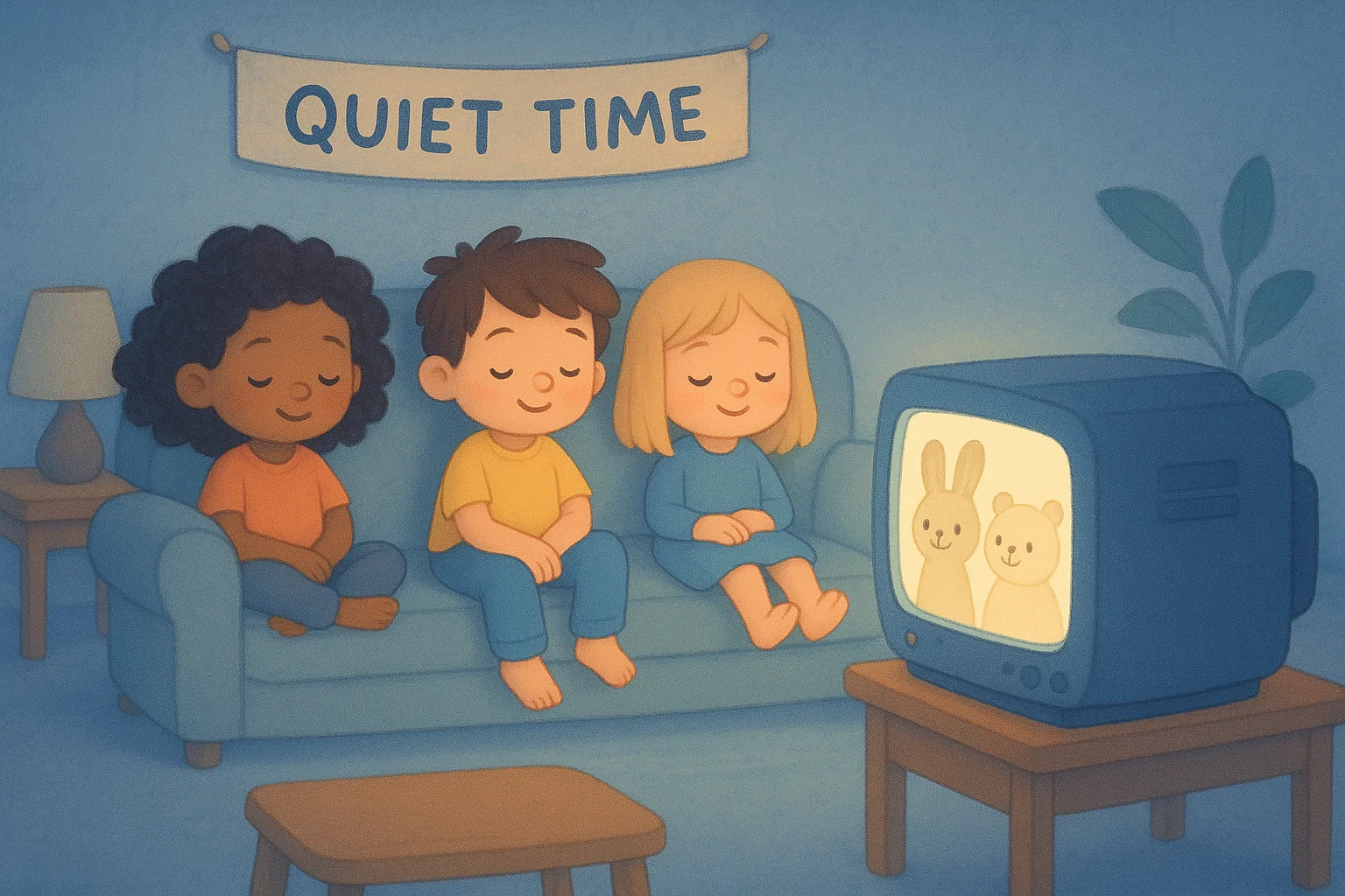 Calming cartoons for kids showing gentle tv shows helping children relax.