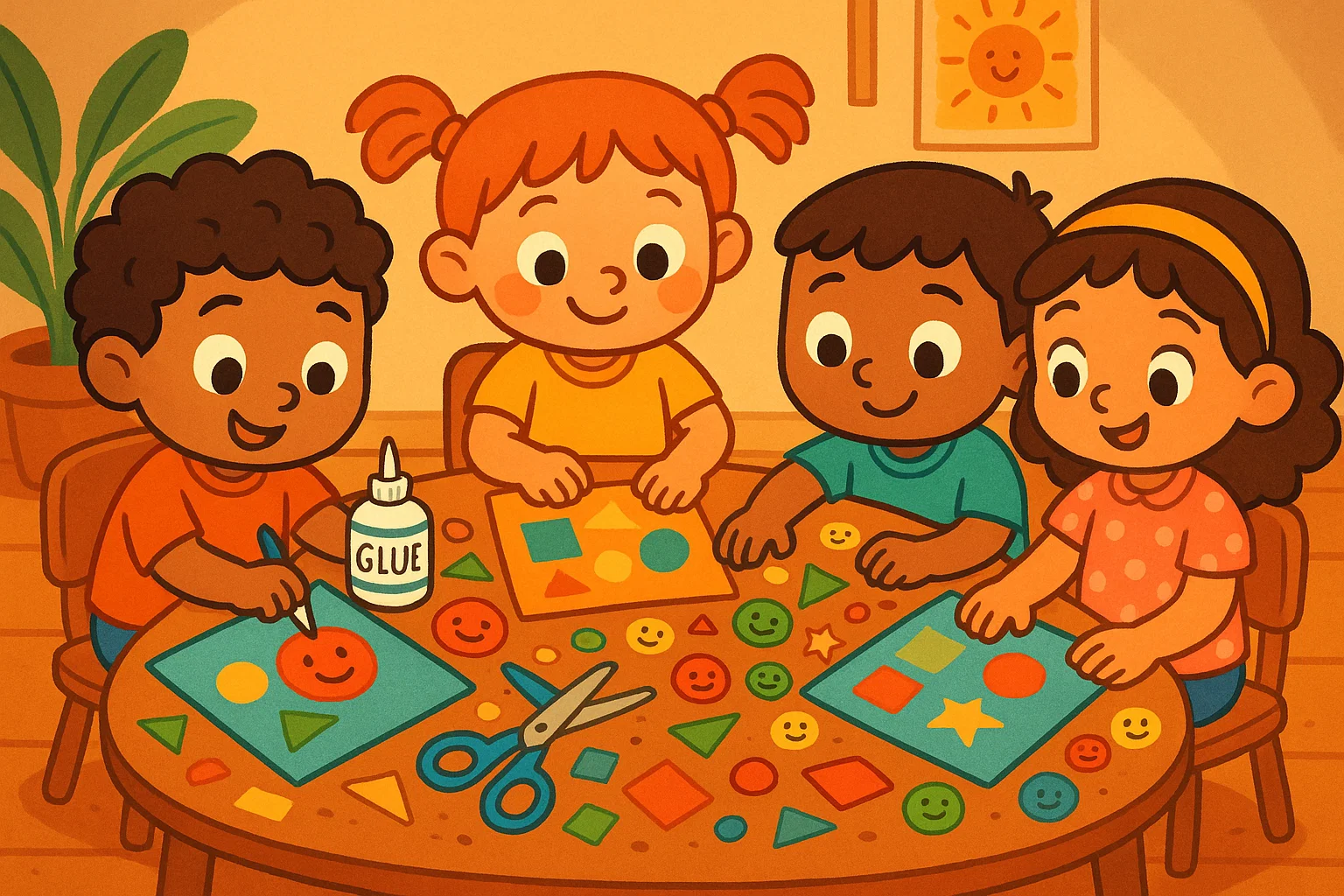 Collage and sticker projects for toddlers improving creativity.
