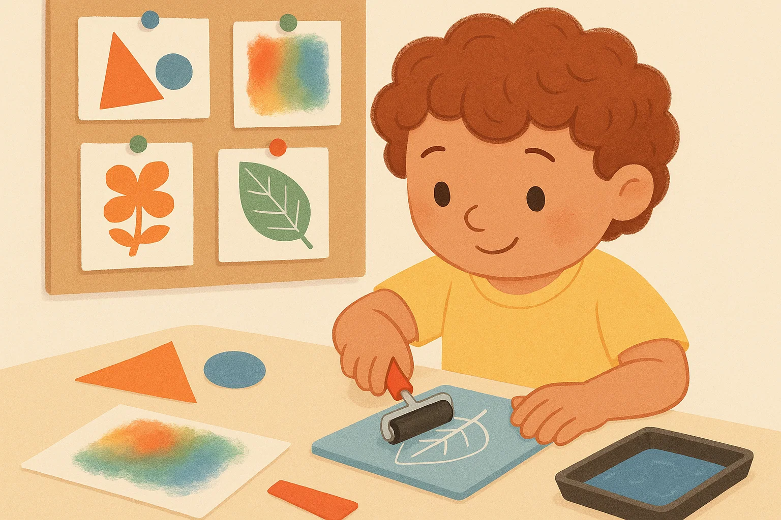 Fourth graders practicing creative drawing techniques and art experiments.
