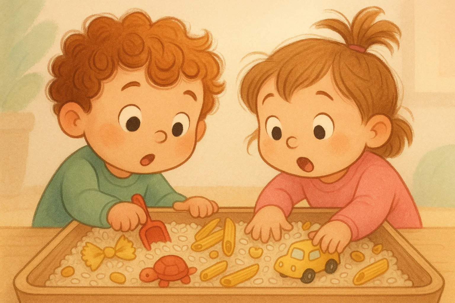 DIY sensory bins for toddlers with rice, toys, and hands-on play.
