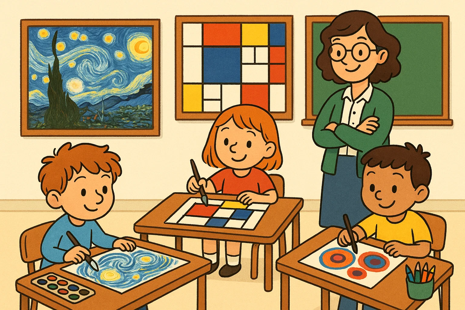 Kids explore famous artists’ drawing styles in fun and creative grade 1 art activity.