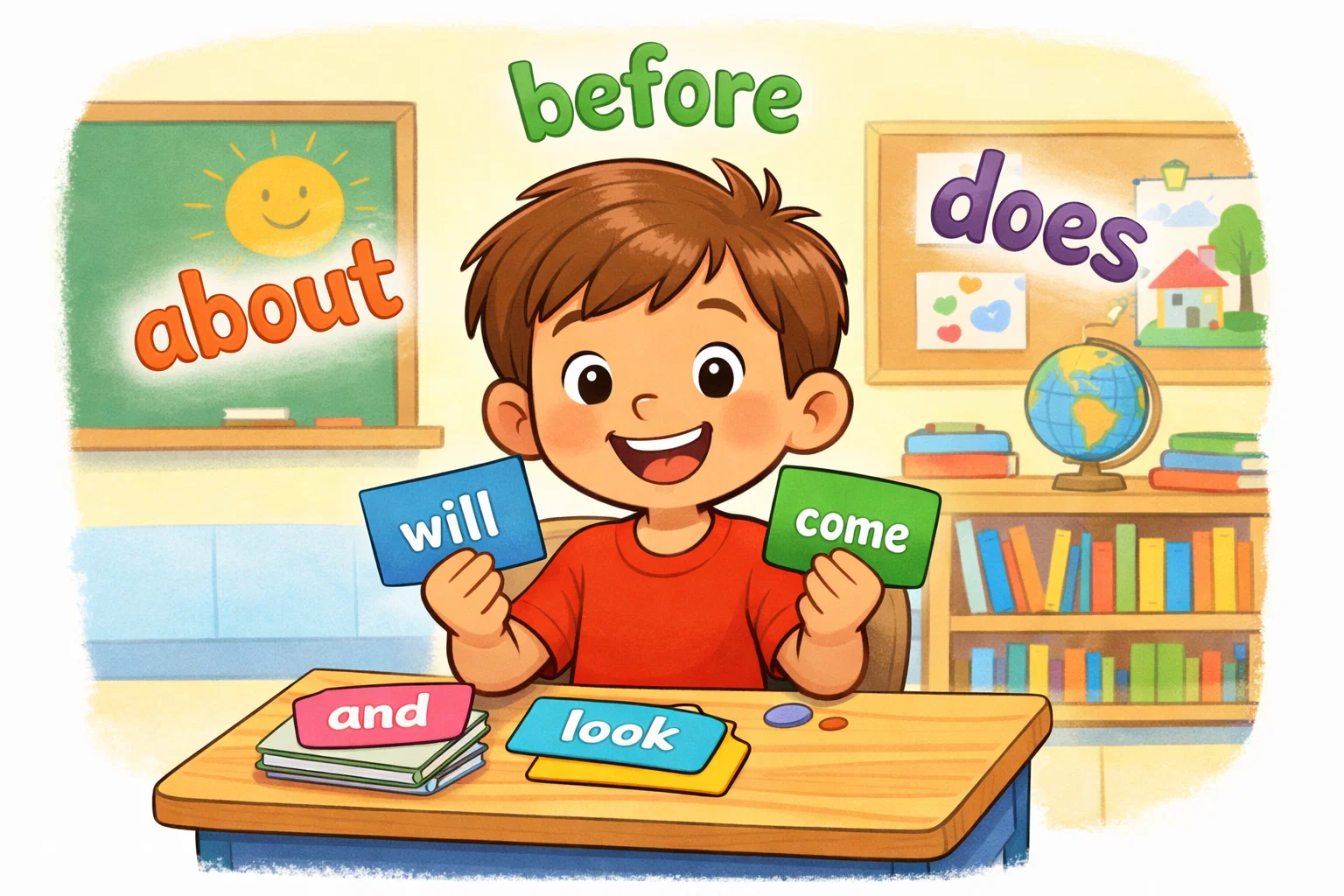 Early 2nd grade sight vocabulary list practice with students using flashcards in class.
