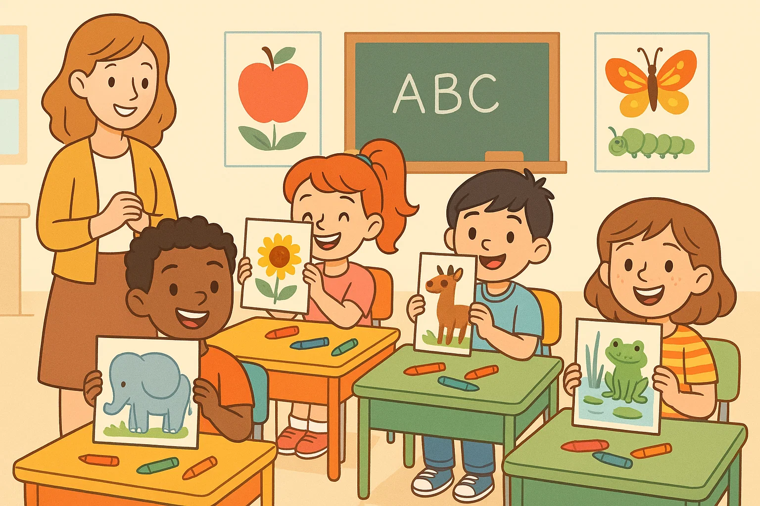 Grade 3 students share easy drawing ideas and art projects in a cheerful classroom.