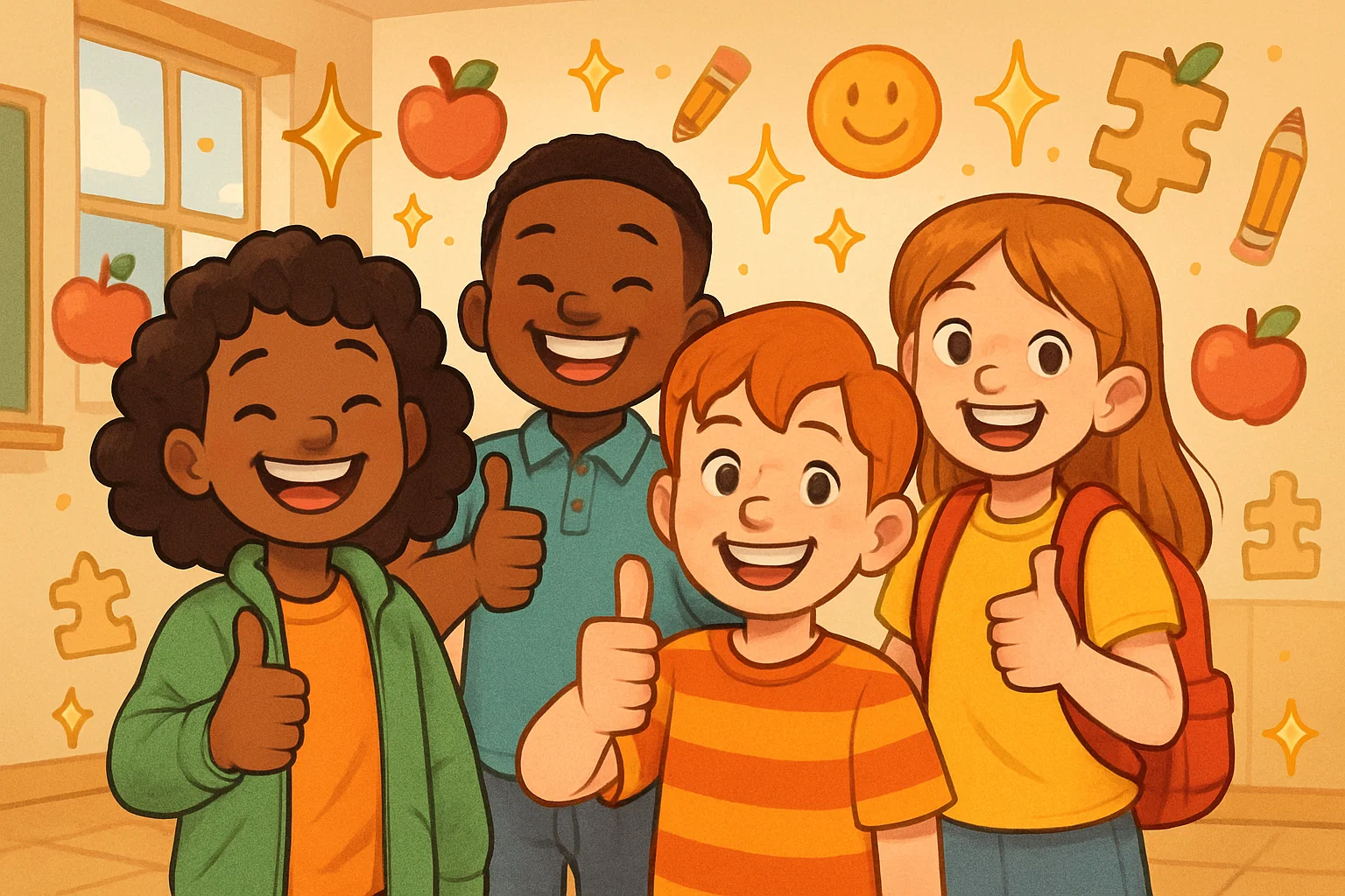 Kids happily solving easy riddles for 11 year olds with bright puzzle cards.