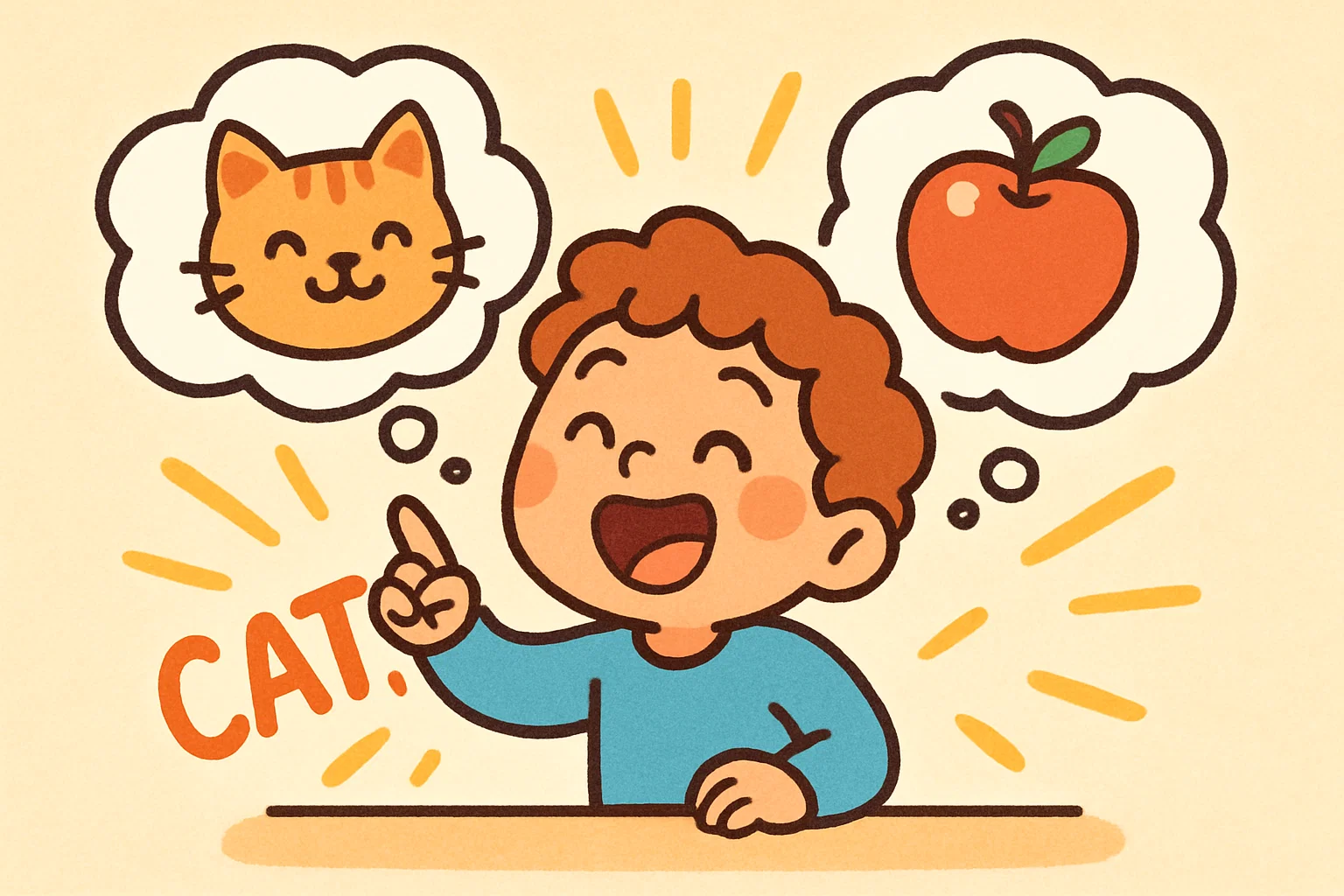 Child answering easy riddles for 5 year olds with happy cartoon expressions.