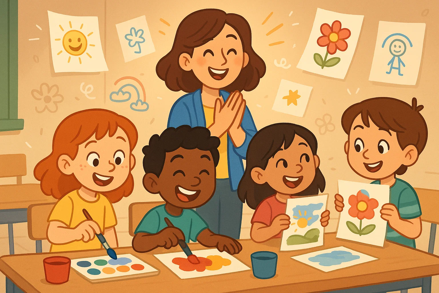 Grade 3 children explore creativity in colorful classroom art lessons.