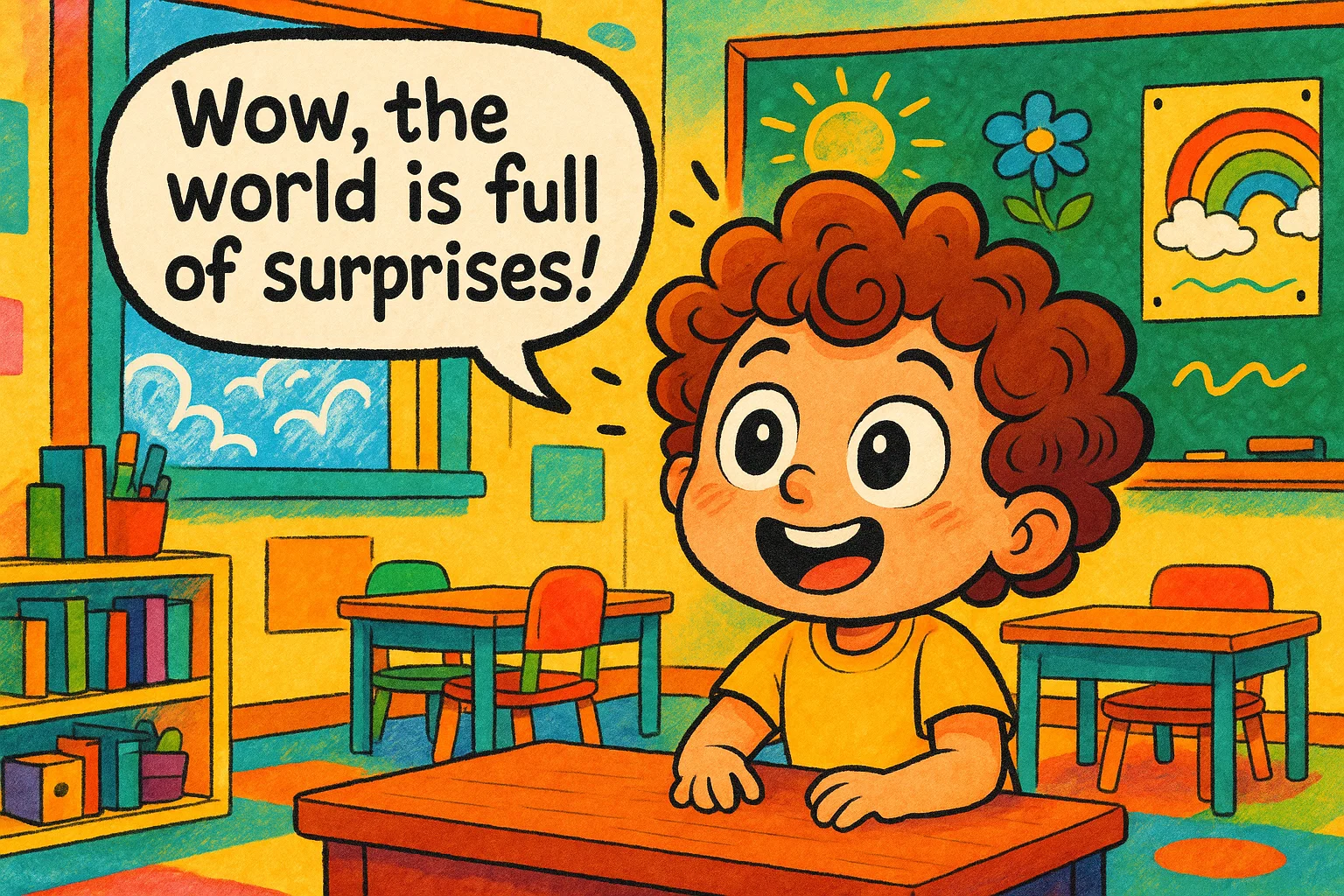 Fun facts for 6-year-olds with colorful bubbles and a curious child learning.