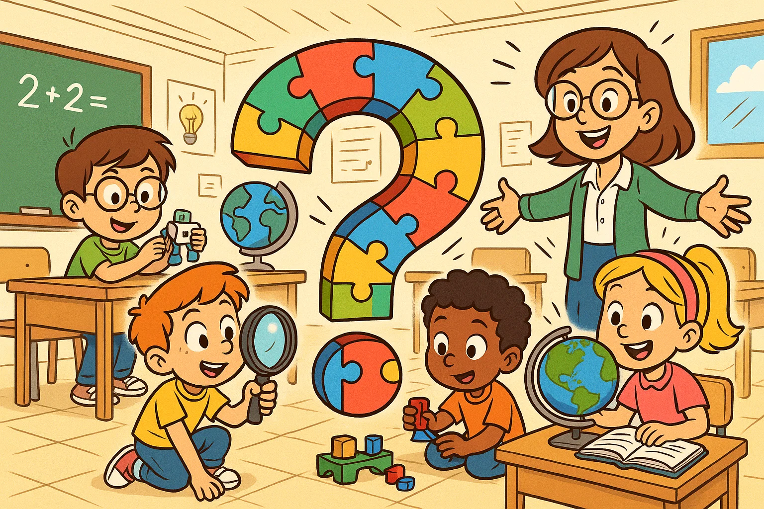 Students explore inquiry based learning examples in a creative classroom setting.