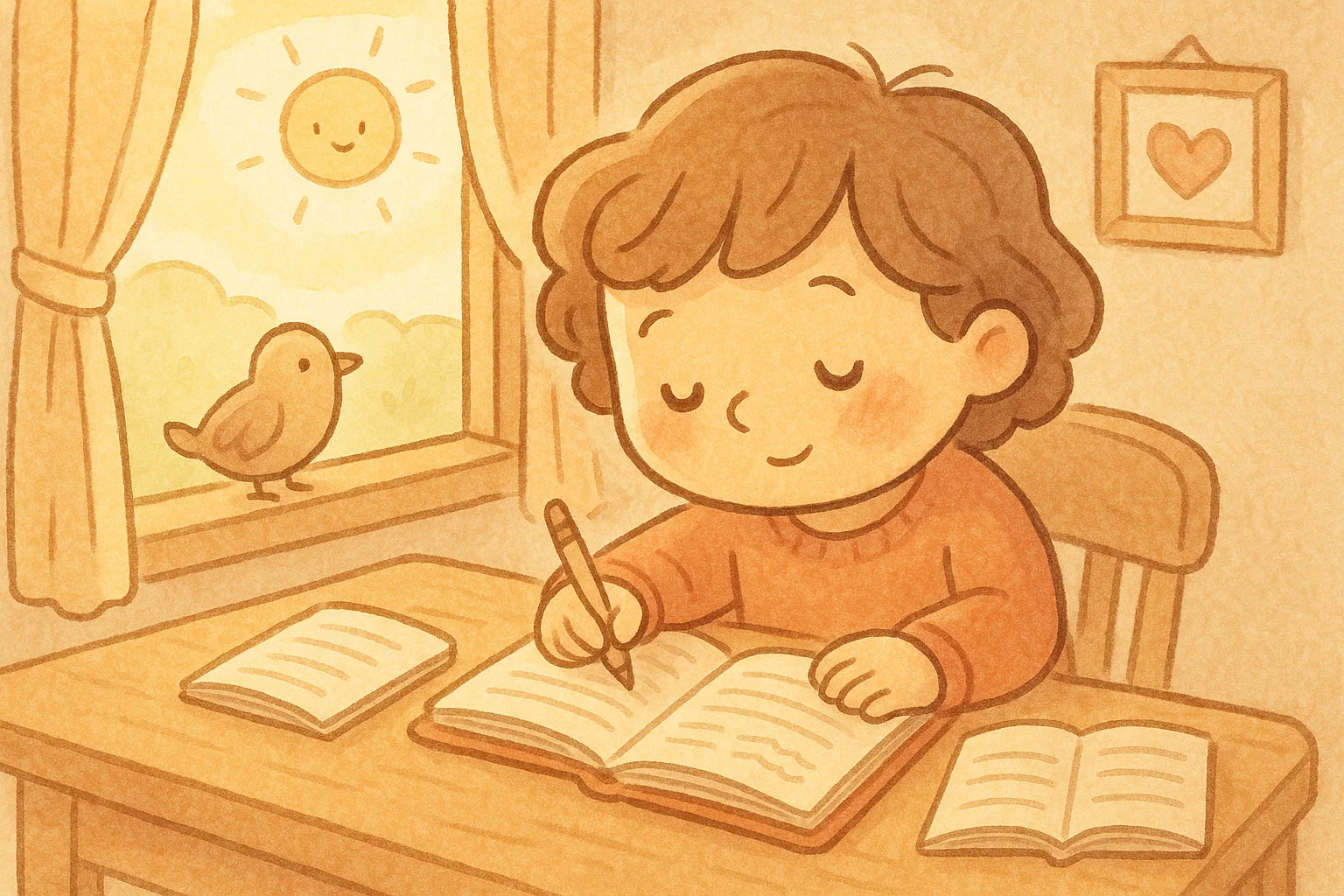 Fourth grade student writing in journal during creative writing lesson.