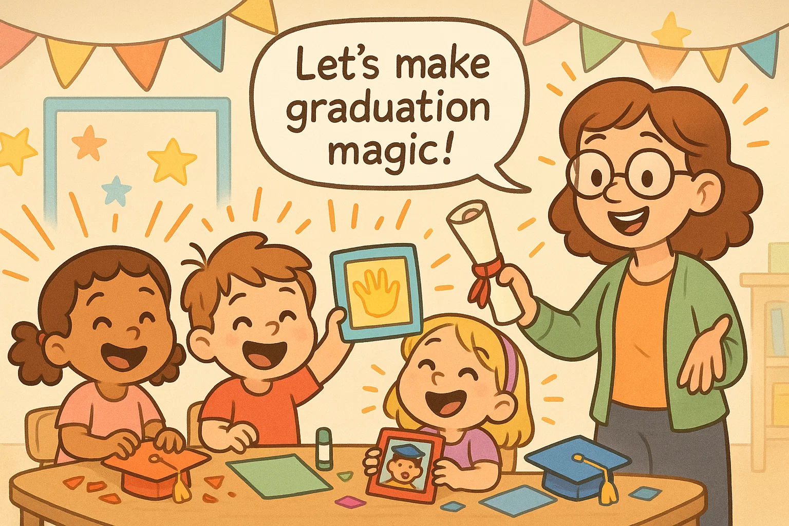 Kindergarten graduation crafts for kids with fun themes and keepsake ideas.