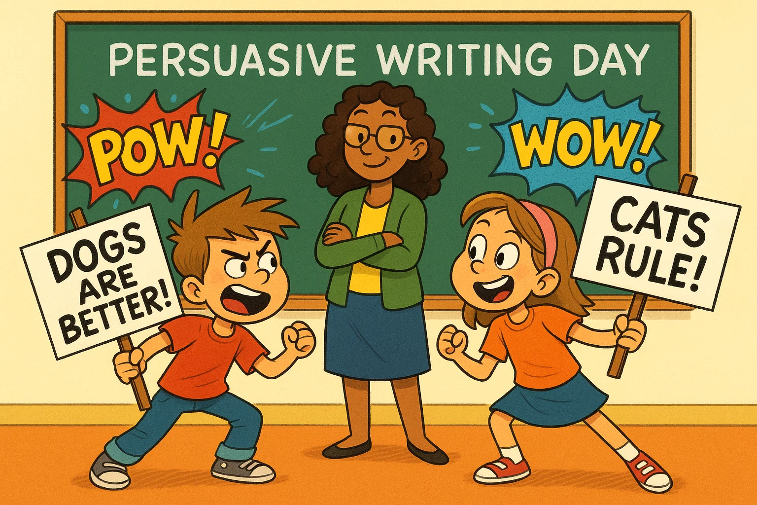 Fifth graders practicing persuasive writing through fun debate in the classroom.