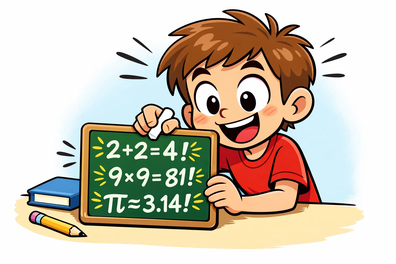 Quick mind blowing math facts student writing fun numbers on board.
