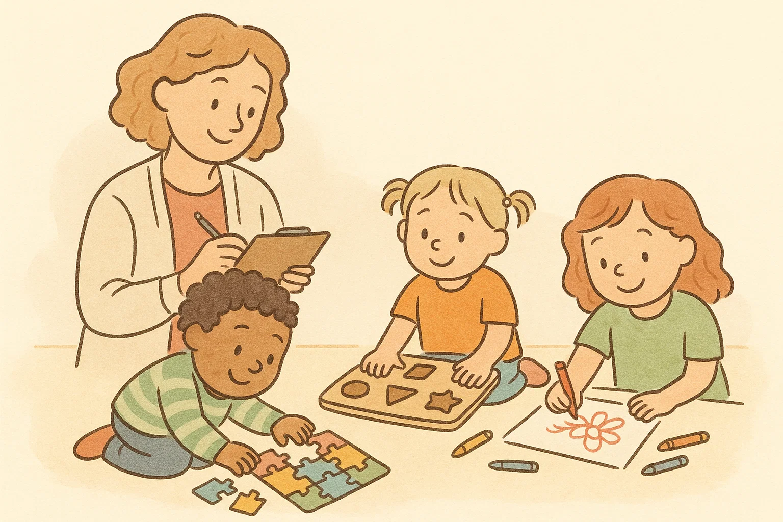  Reception assessments with teacher making observations while children play.