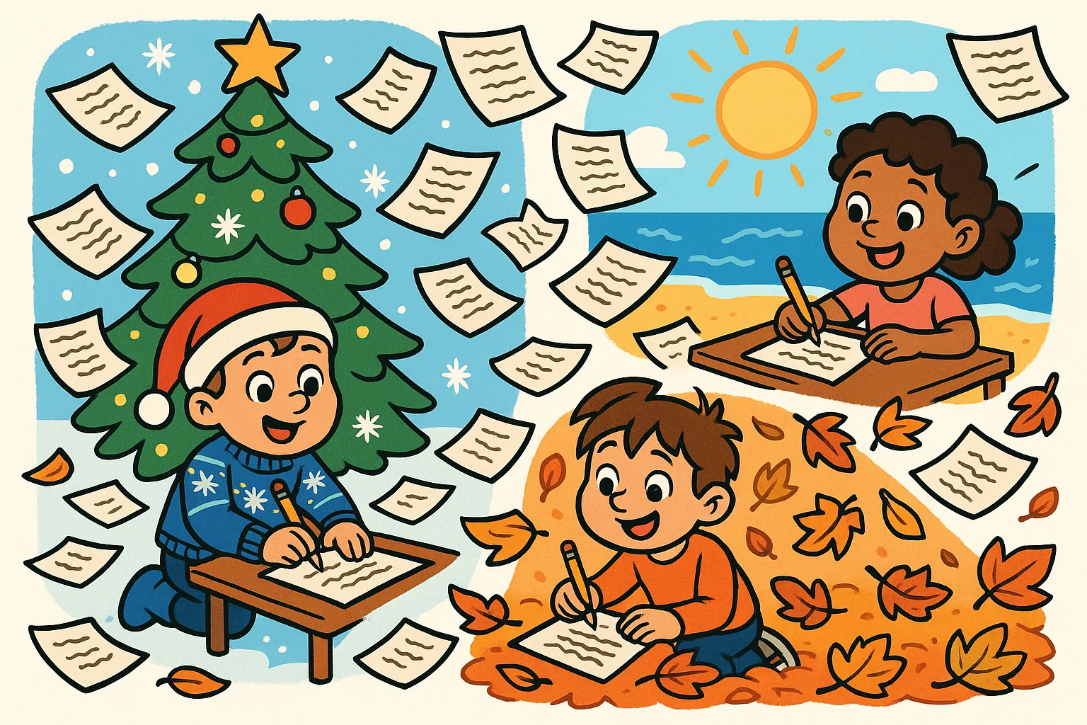 Fourth grade kids writing holiday and seasonal themed stories.