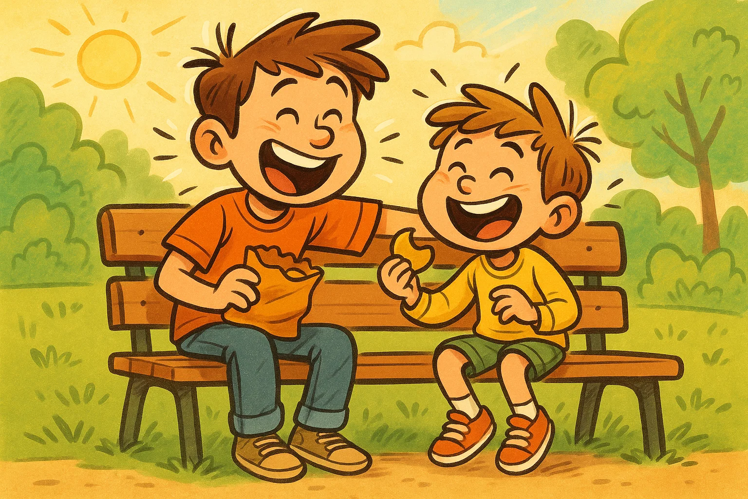 Two brothers laughing and smiling together showing brother love and sibling bond.