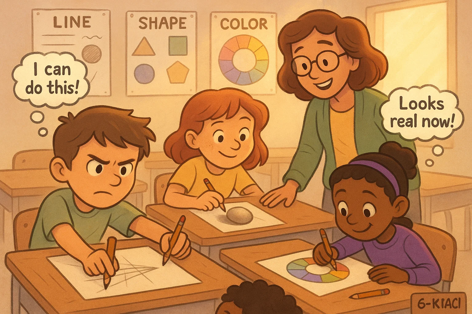 Grade 6 students develop drawing skills with perspective and shading practice.