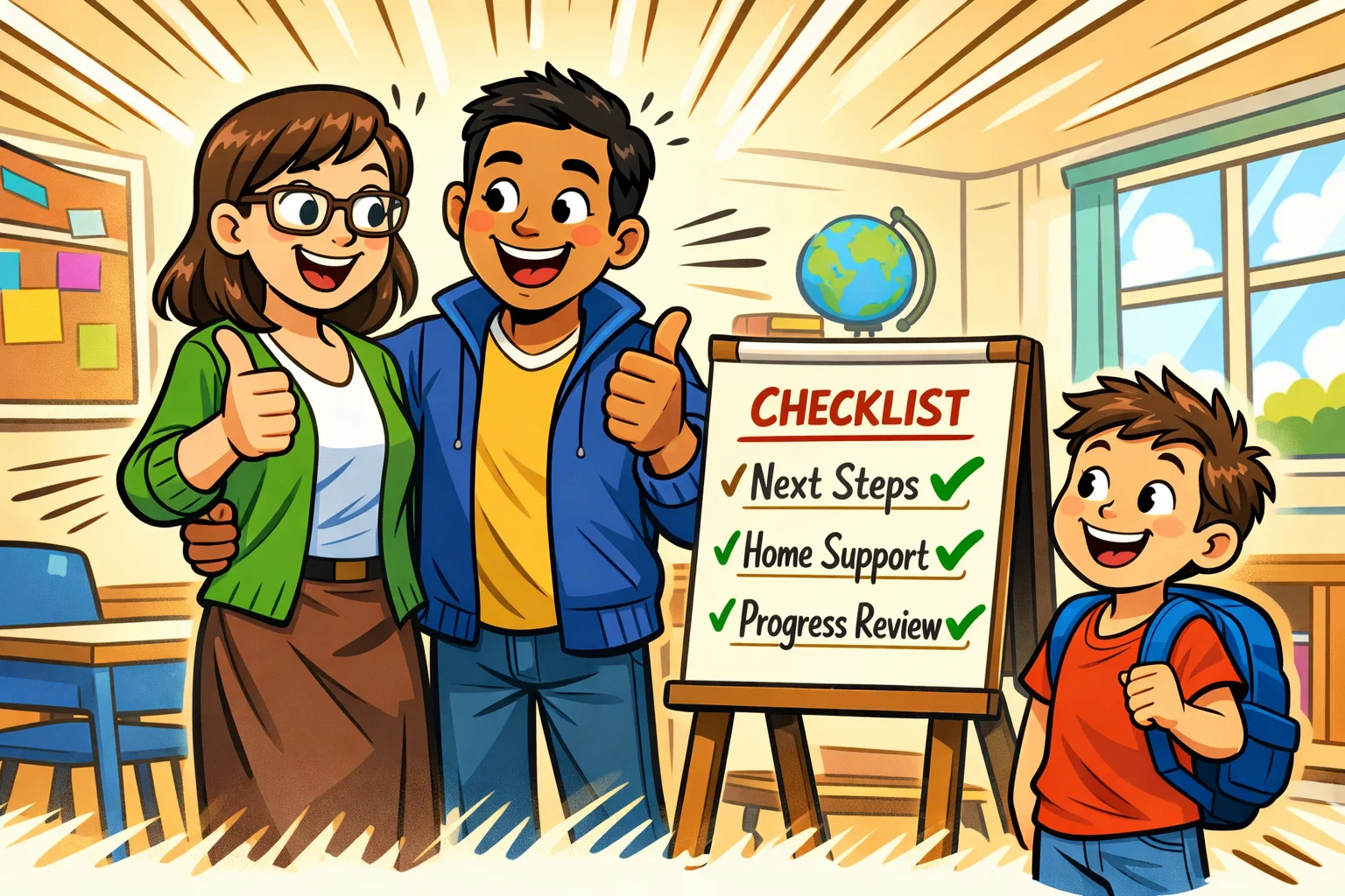  Teacher parent follow up meeting with next steps for classroom support.

