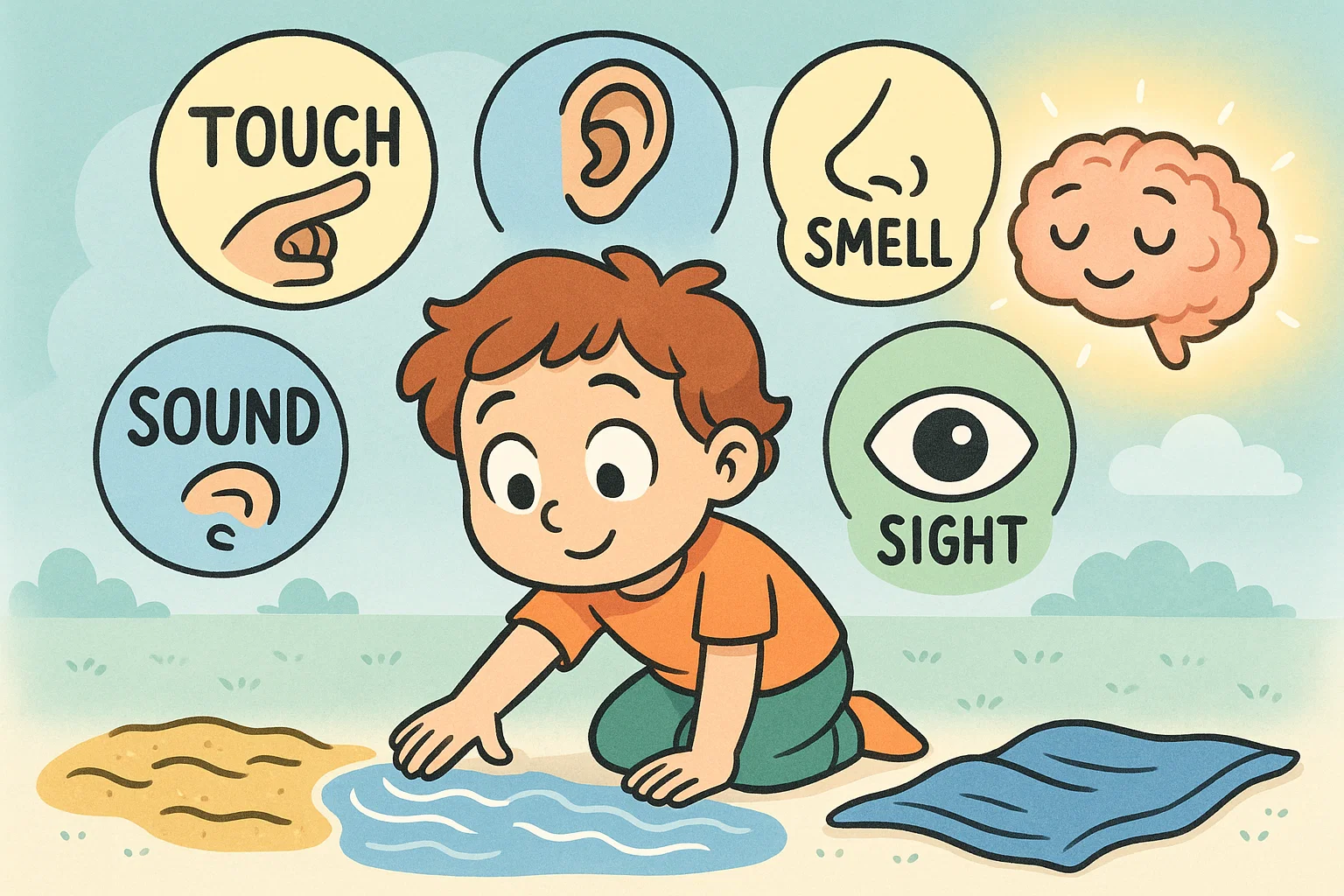 Child exploring different textures and colors during calming sensory play.