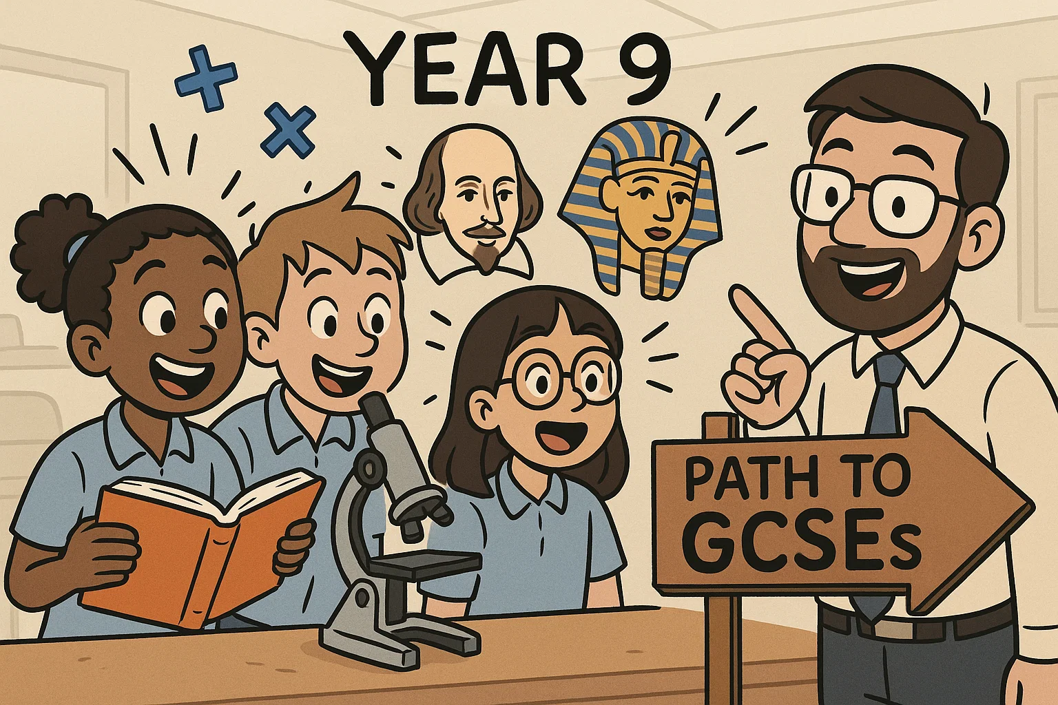 Year 9 students learning different UK subjects and preparing for the GCSE path.