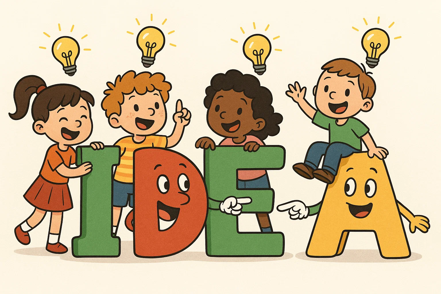 Kids learning through word riddles using colorful playful letters.