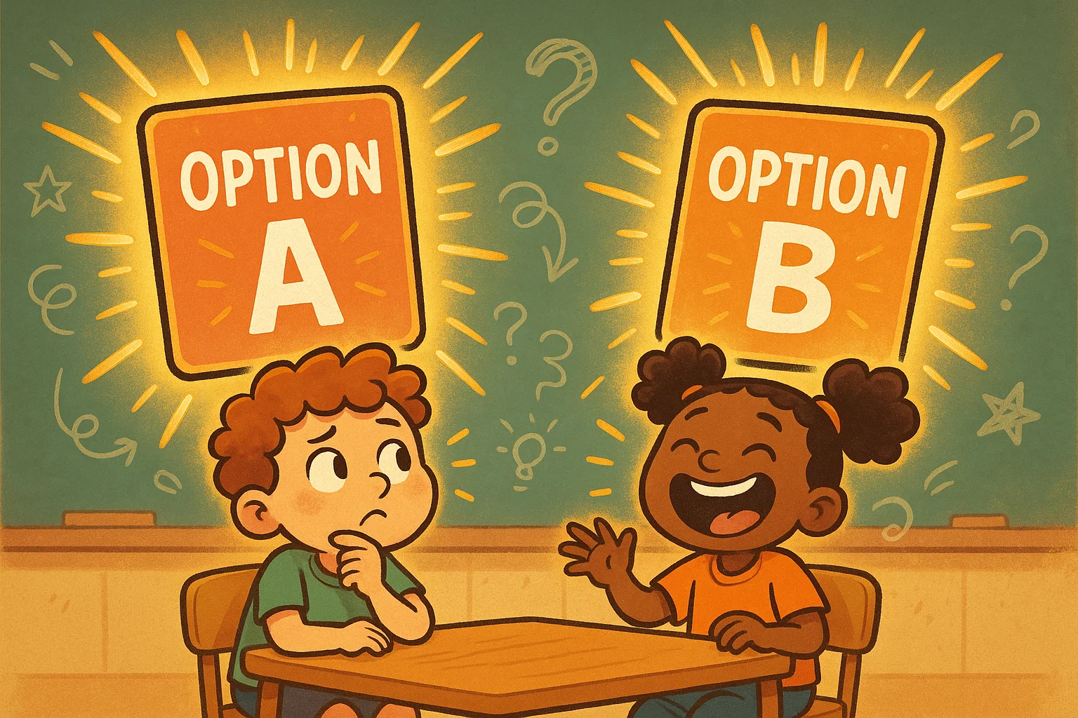 Kids exploring would you rather kids imagination connection with fun option cards.