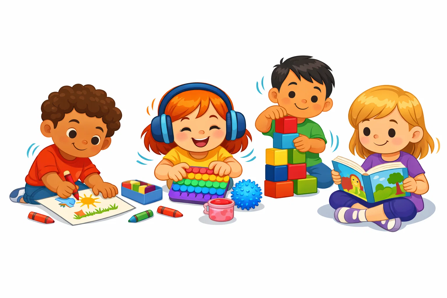 Activities for autistic kids enjoying creative and sensory play in a safe environment.