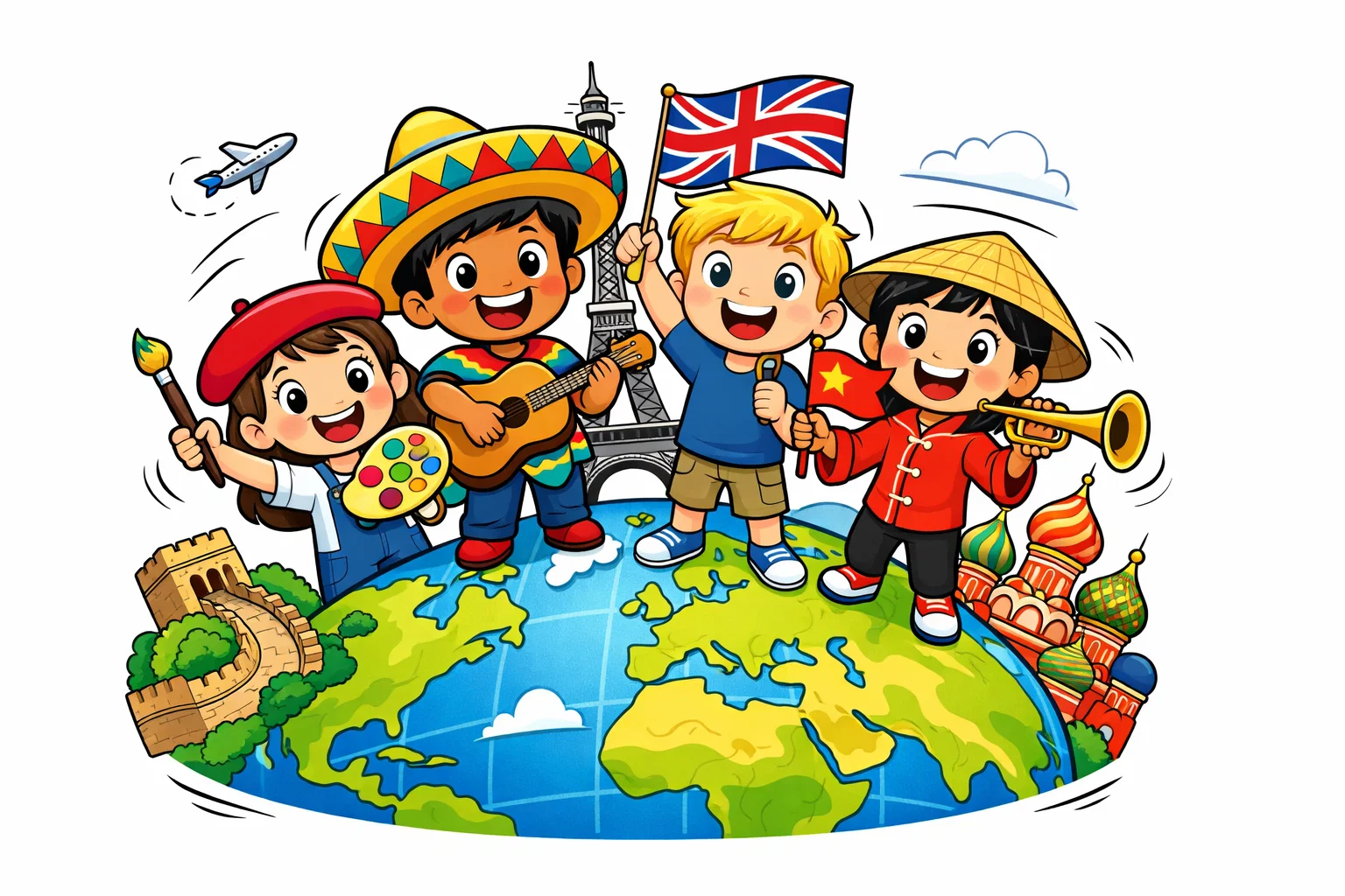 Around world activities kids enjoying global crafts and learning together.