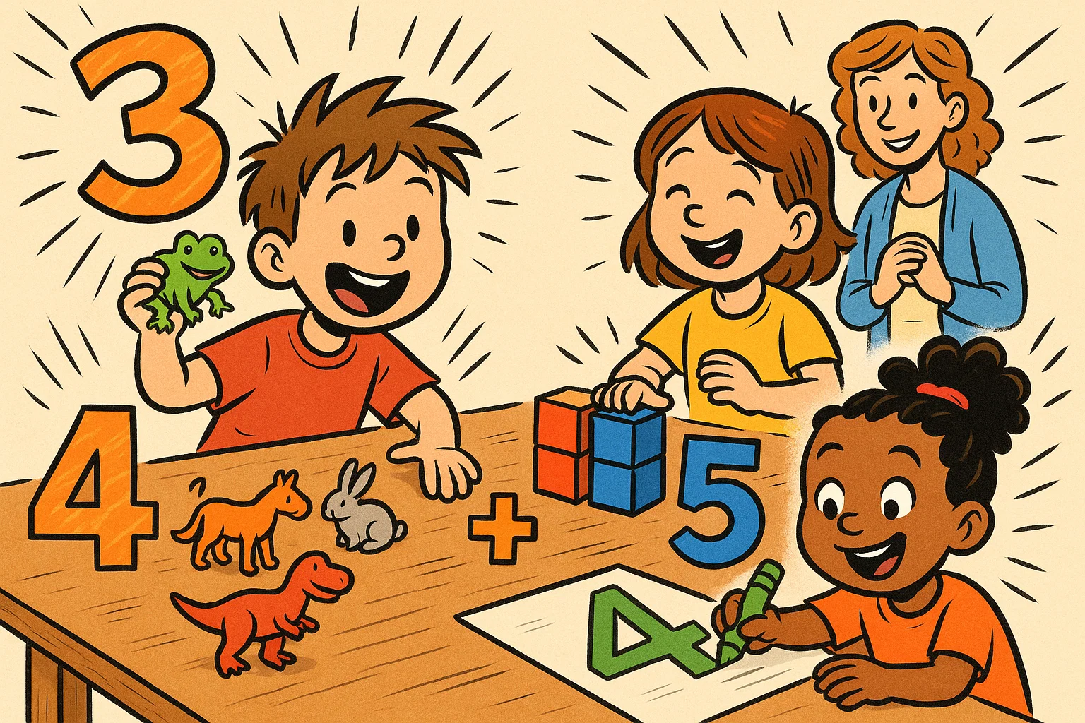 Basic addition numeracy 4 year olds learning numbers with playful math activities.