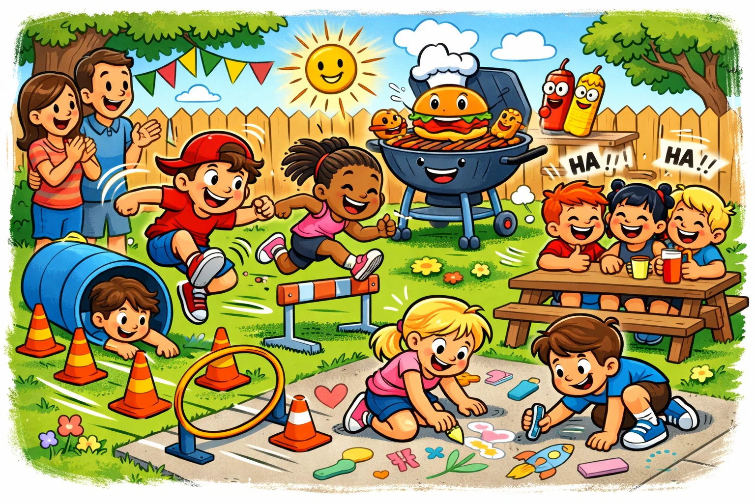 BBQ activities for kids in a backyard with games and family fun.