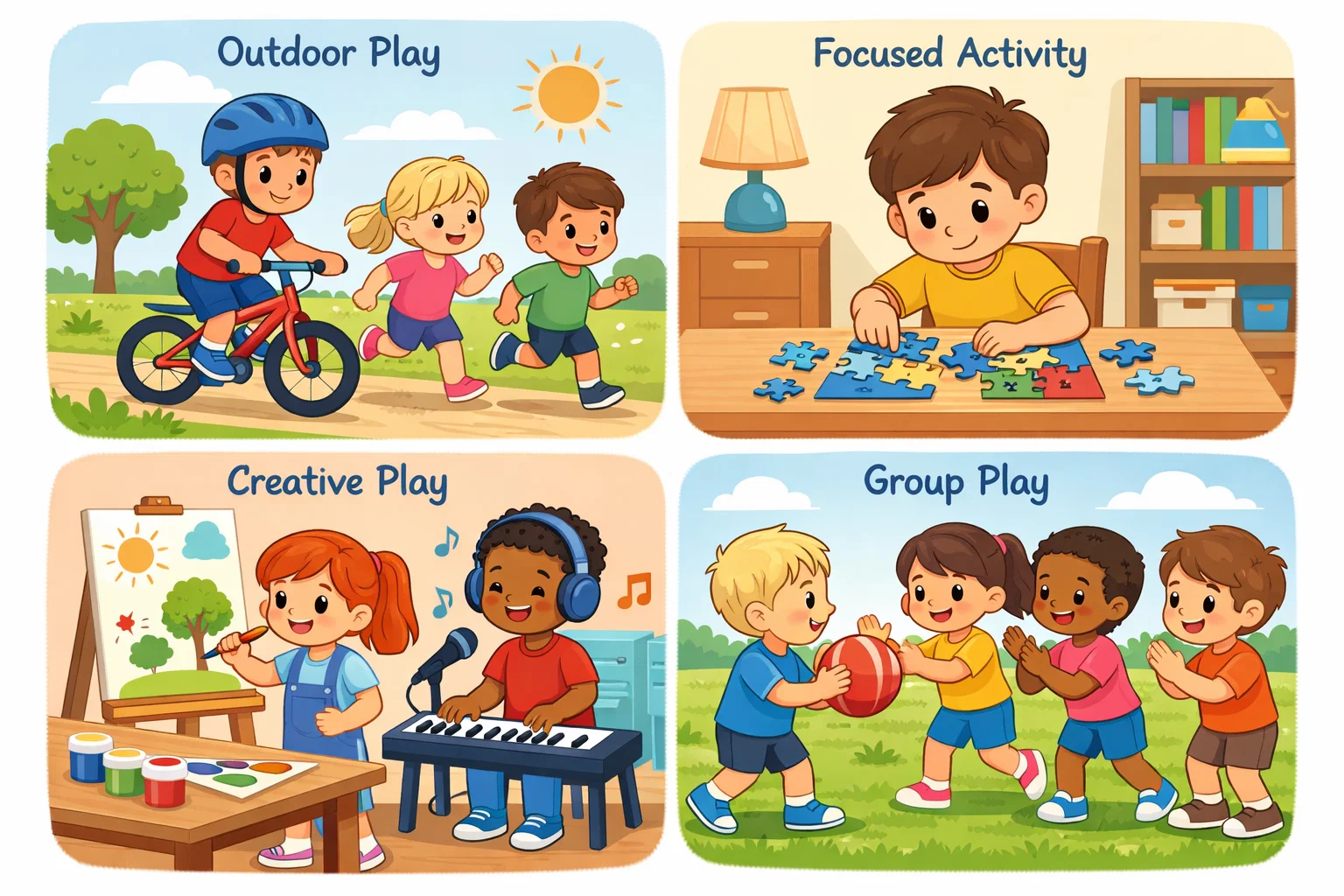  Best activity types for kids with ADHD including outdoor, creative, and social activities.
