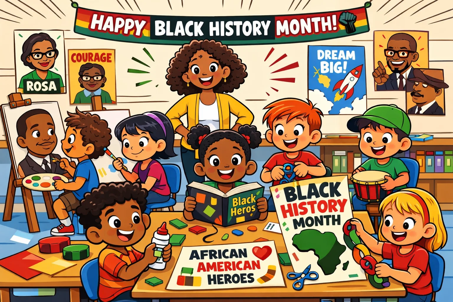 Black History Month activities kids enjoying creative learning together.