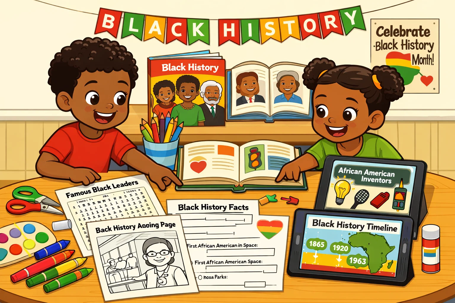 Black History Month resources kids using educational materials.
