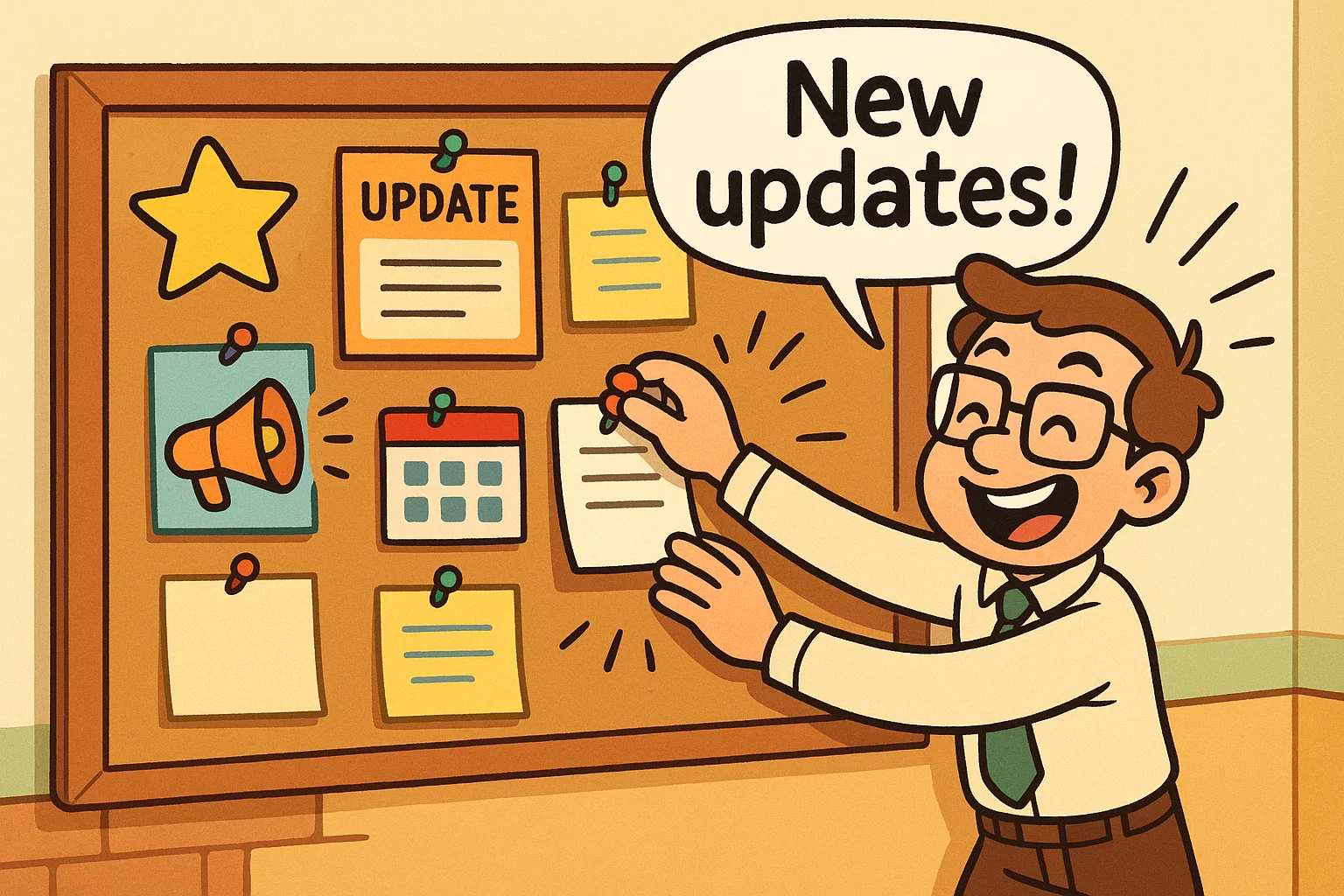 Cartoon bulletin showing Cambridge Early Years news updates for educators.
