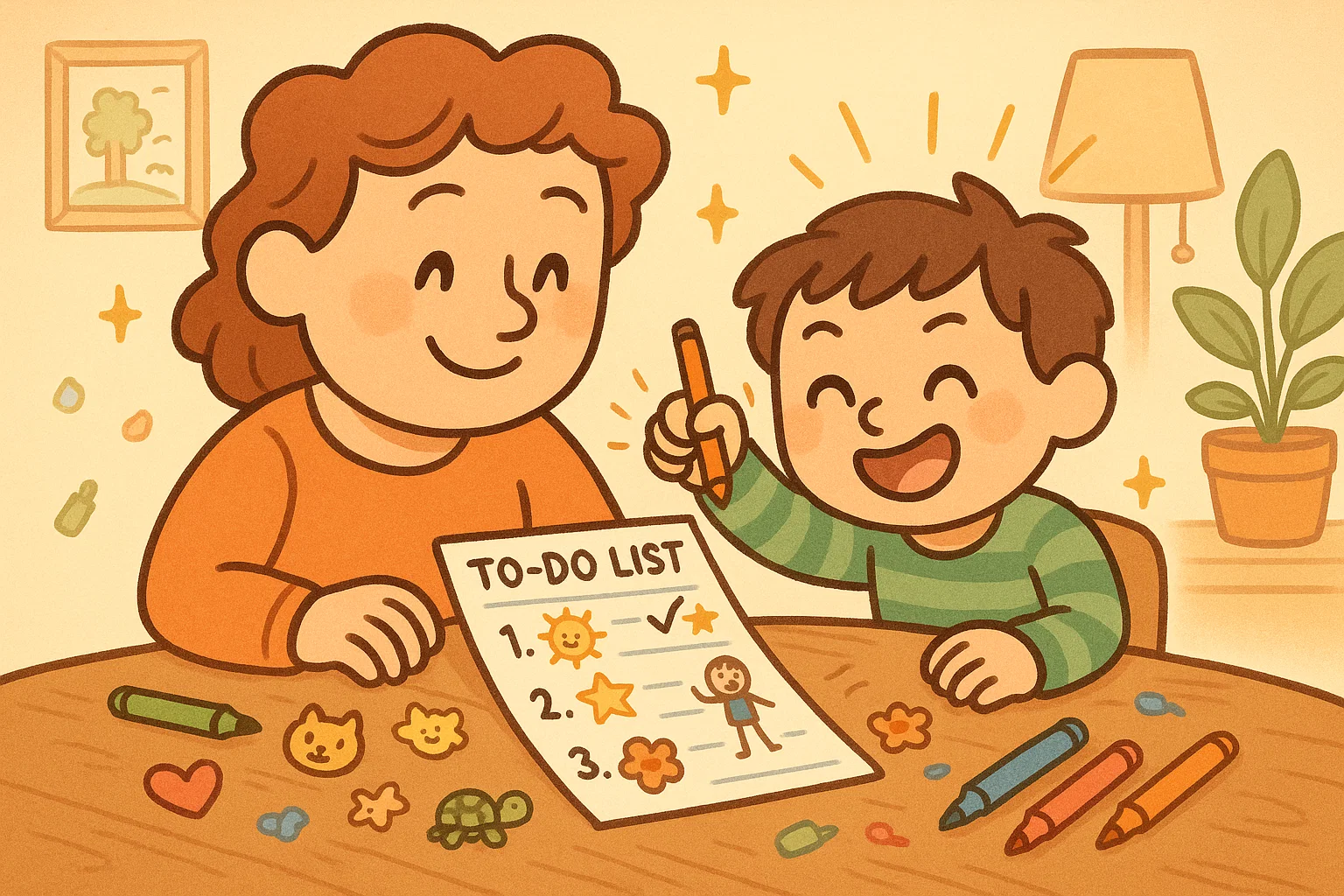 Child time prioritization tips shown through a playful to do list activity.
