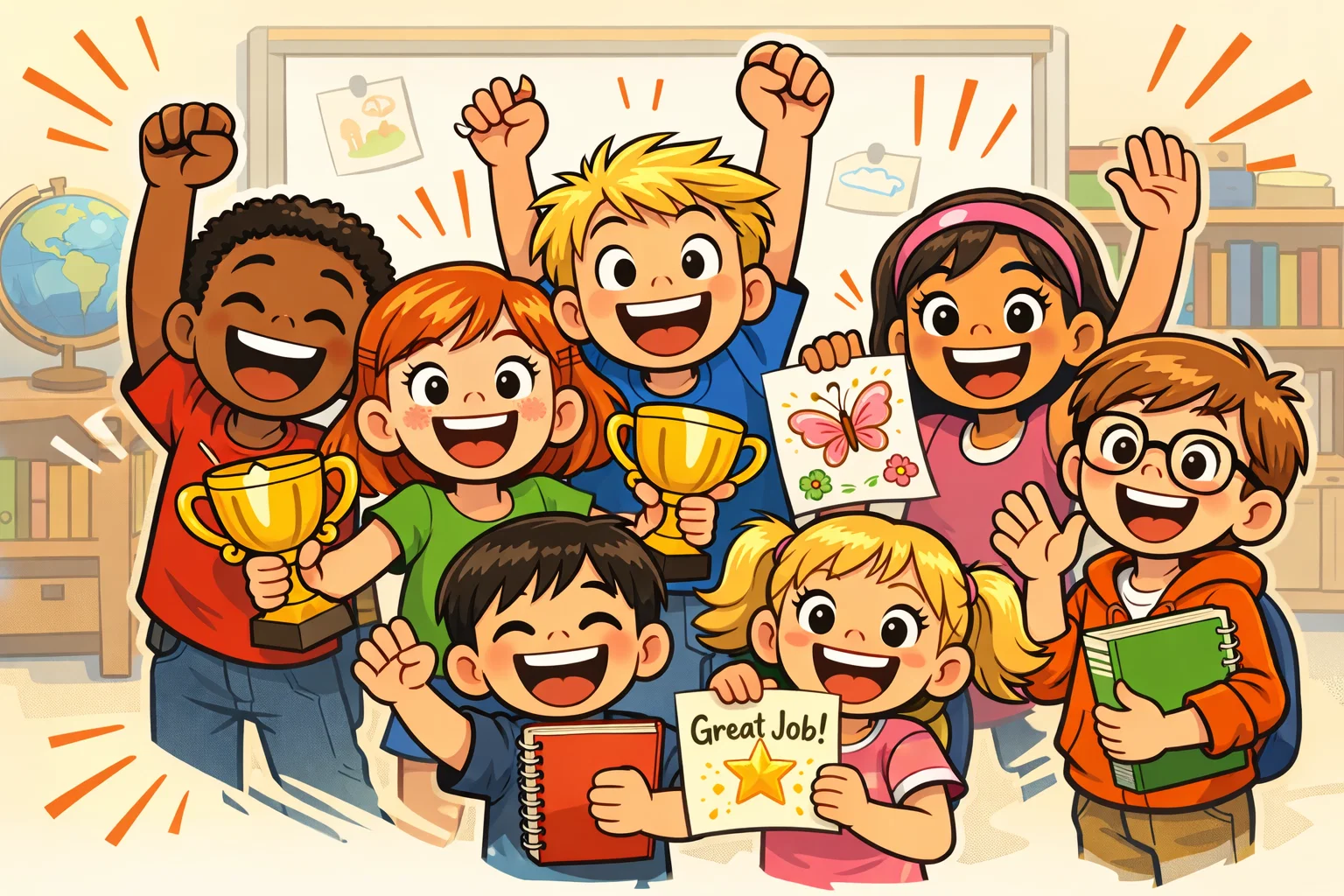 Confidence building activities for kids shown through positive classroom interactions.