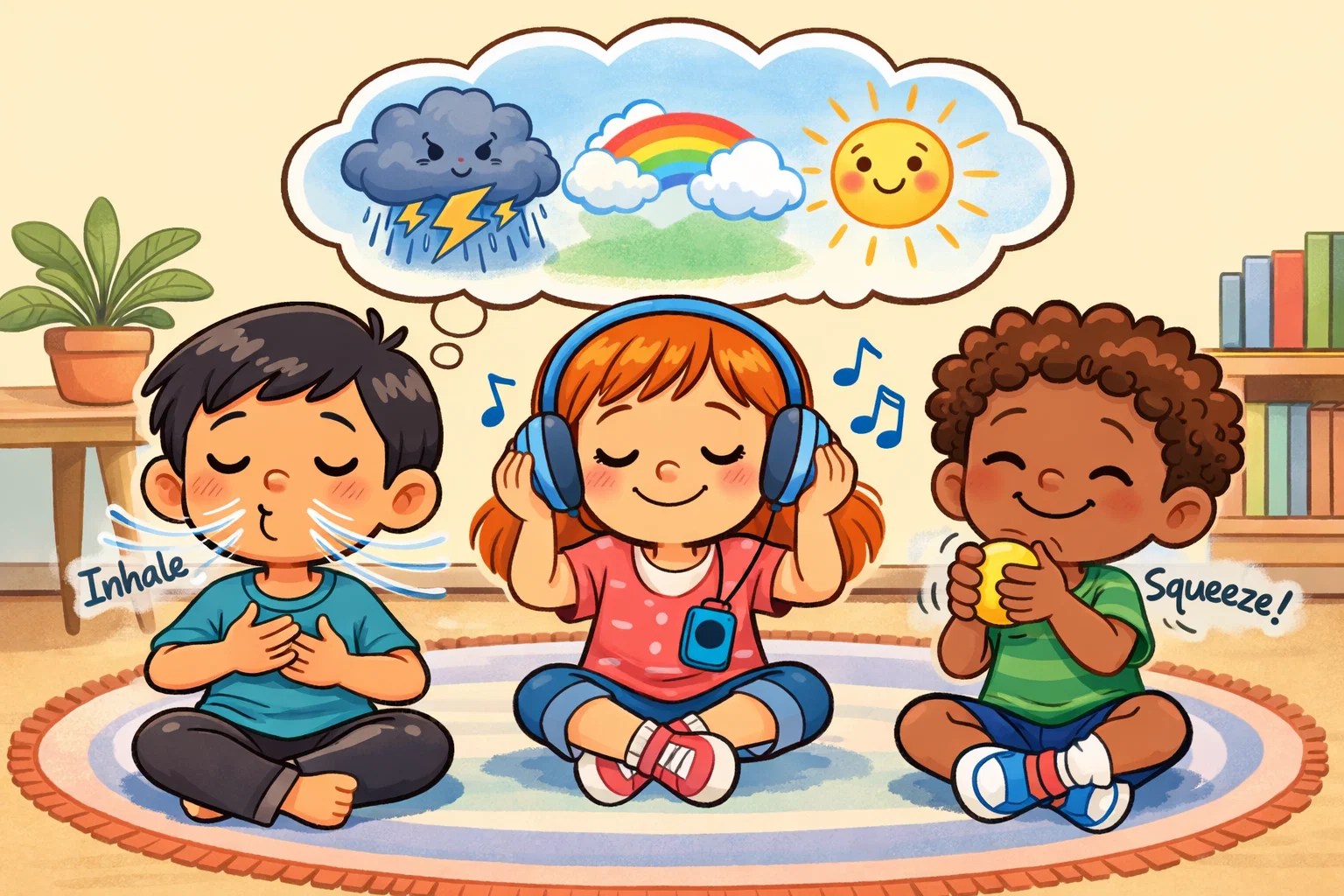 Coping strategies and calm down tools for kids managing emotions calmly.
