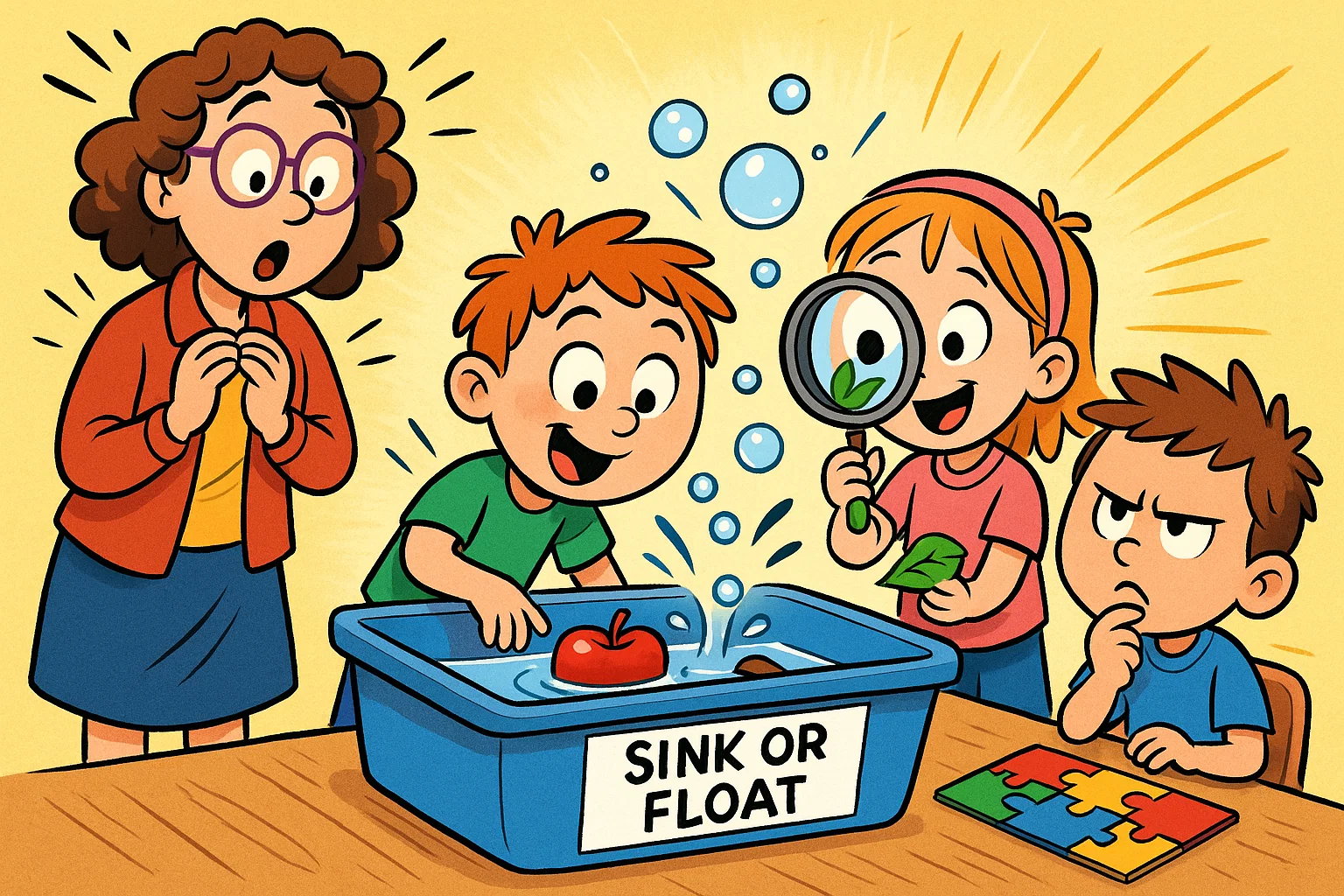 Critical thinking activities kindergarteners doing simple science and problem solving.