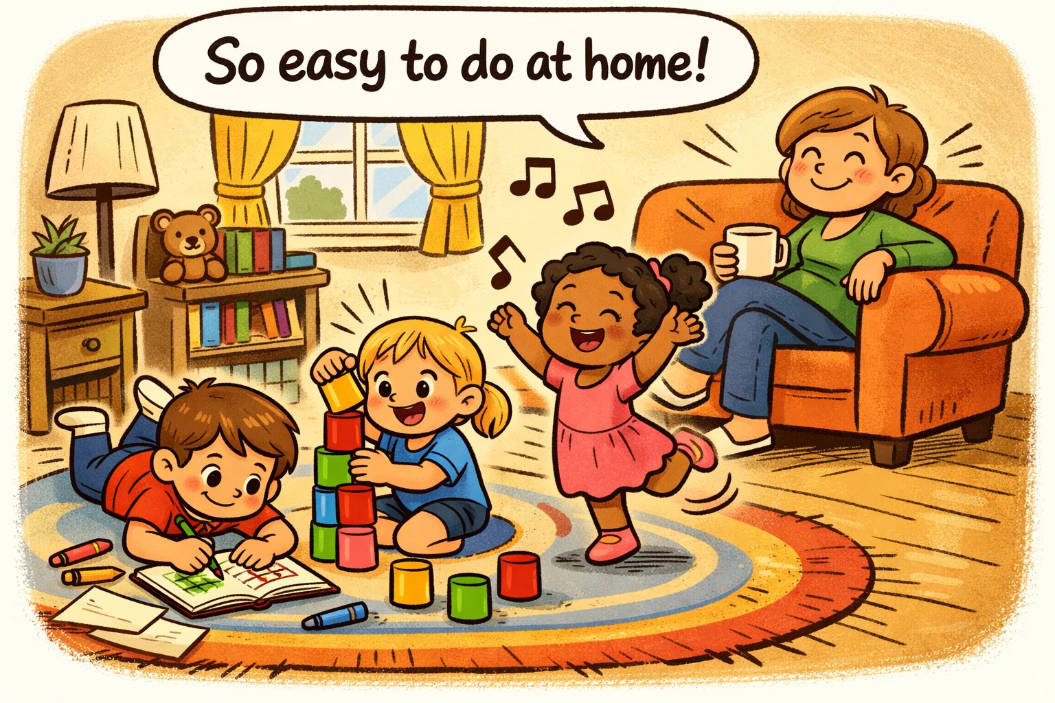 Easy activities at home for kids enjoying simple play and creative time indoors.
