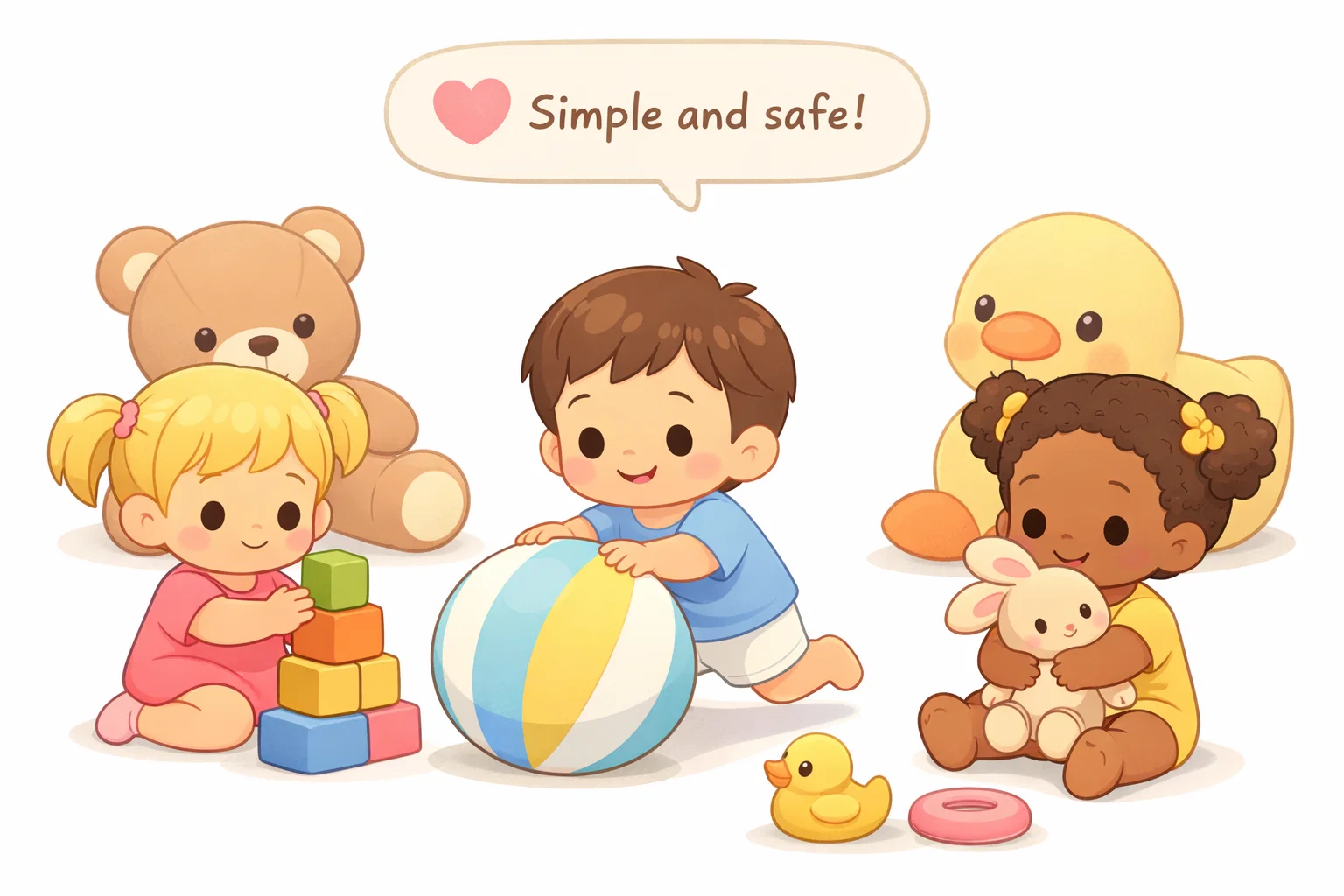  Easy activities for toddlers playing with blocks, balls, and simple toys safely.
