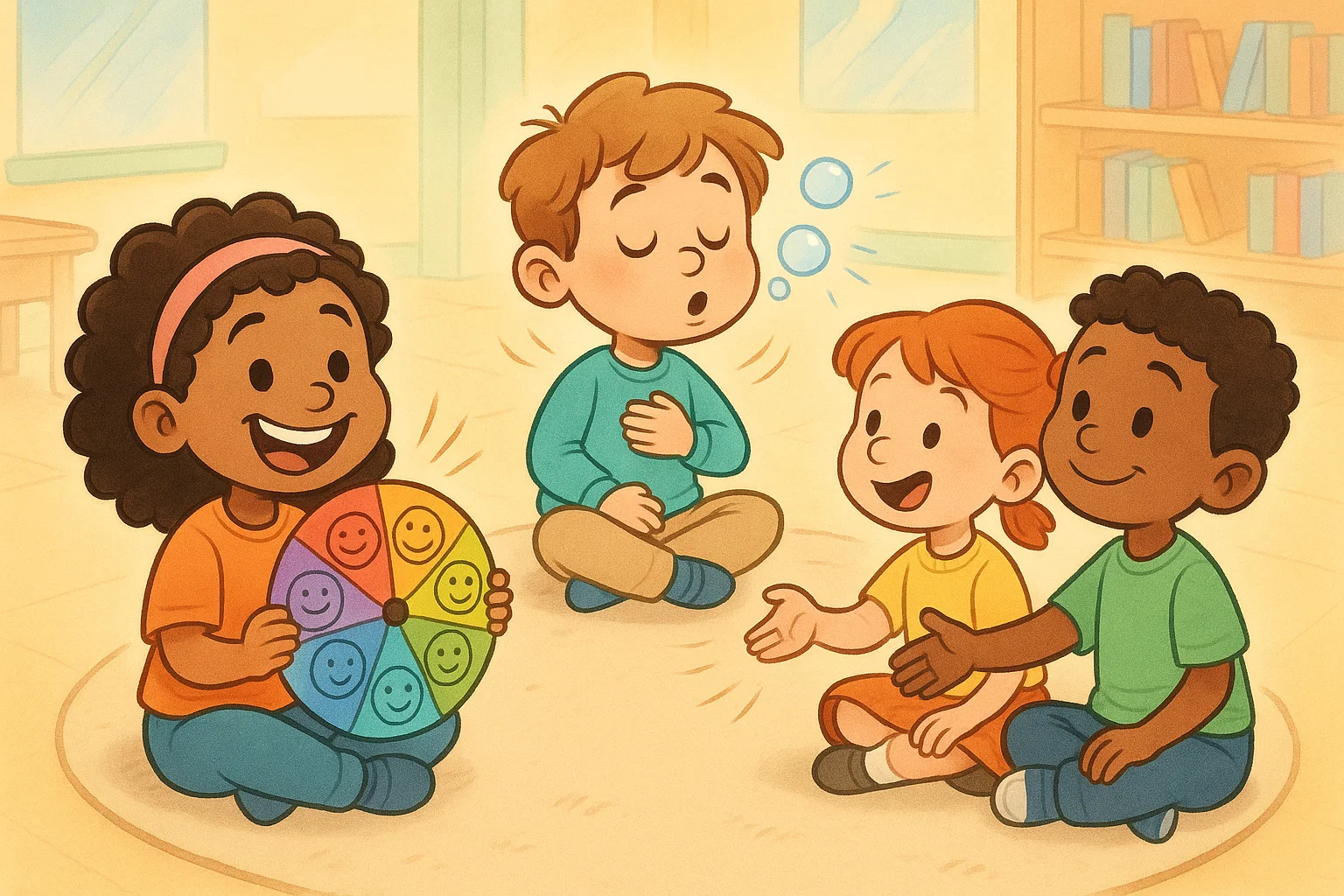 Emotional social development activities for kids with role play and calming exercises.
