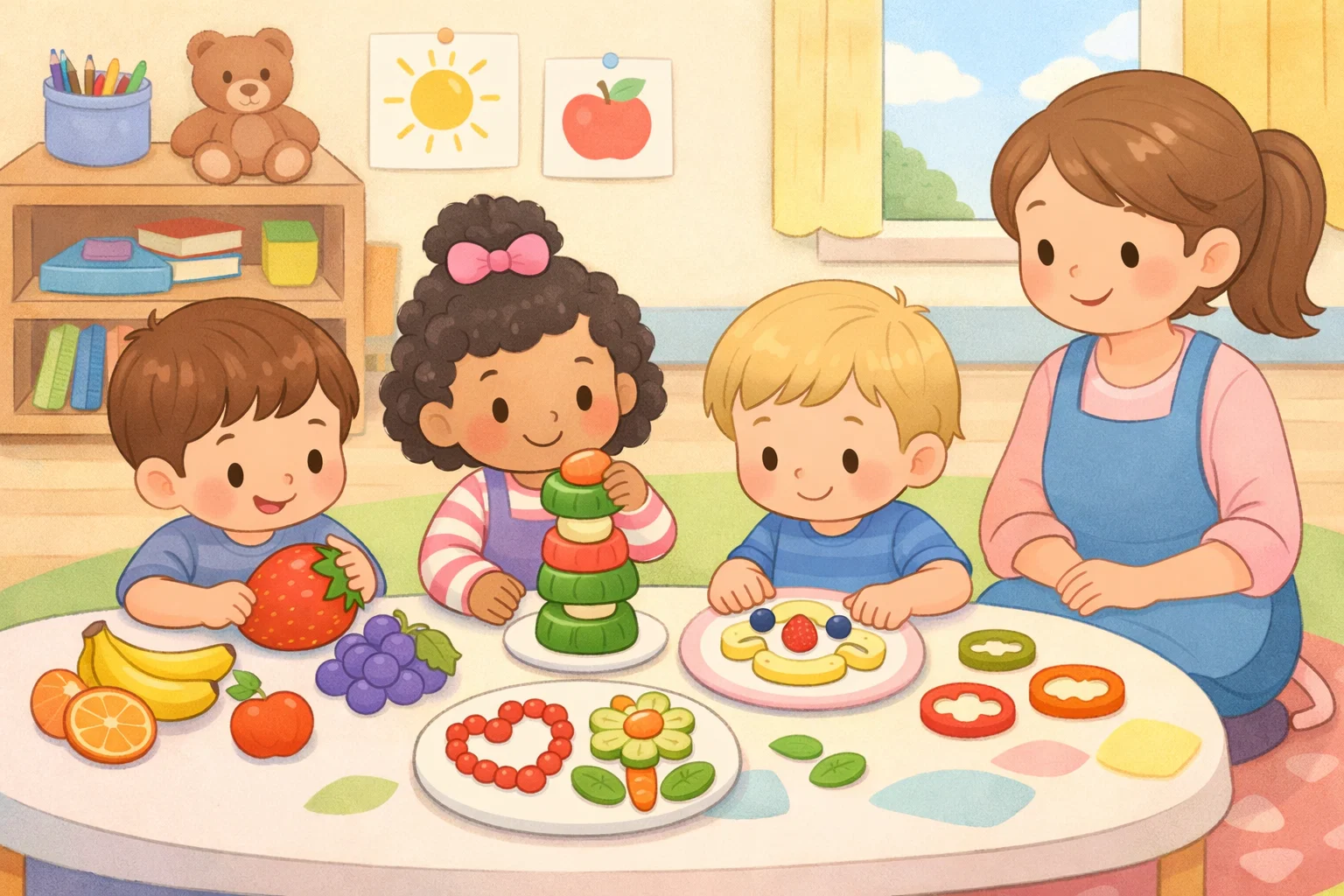 EYFS healthy eating activities with preschool kids exploring food through play.