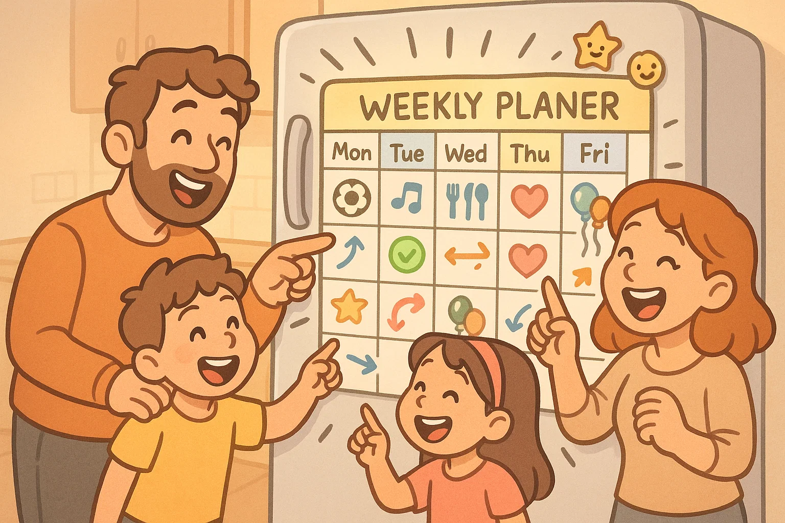  Family support time planning illustrated with a shared weekly schedule.
