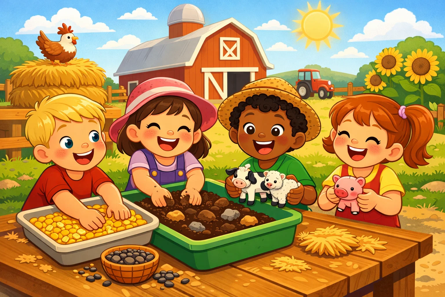Farm sensory activities for kids exploring textures through hands-on farm play.
