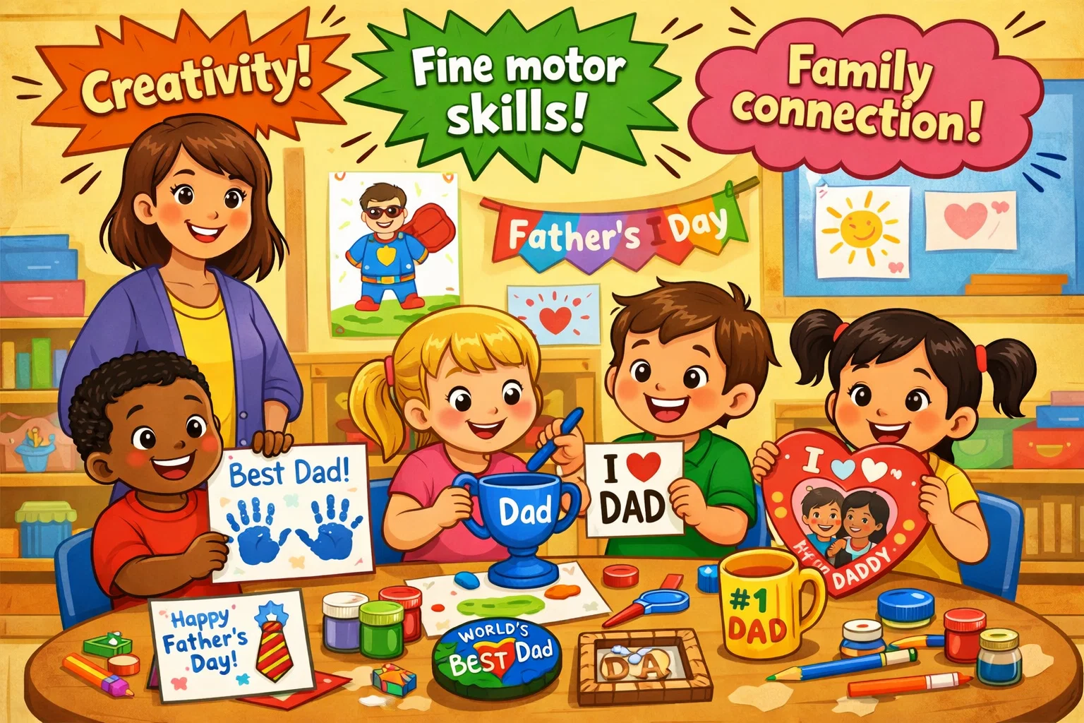 Father's Day activities preschool crafts with kids making cards and handprint art.