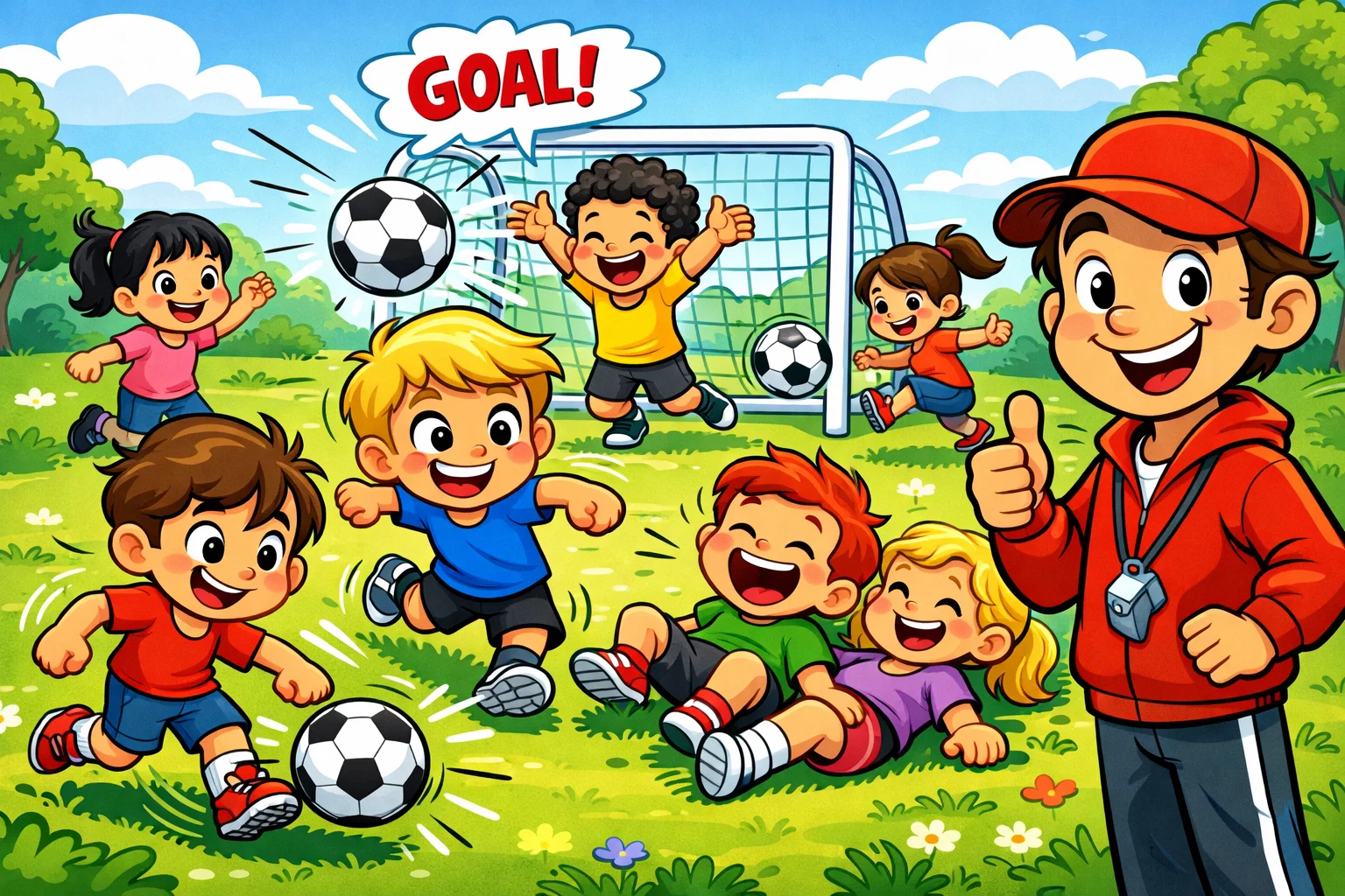 Football activities for kids playing together and having fun while learning skills.