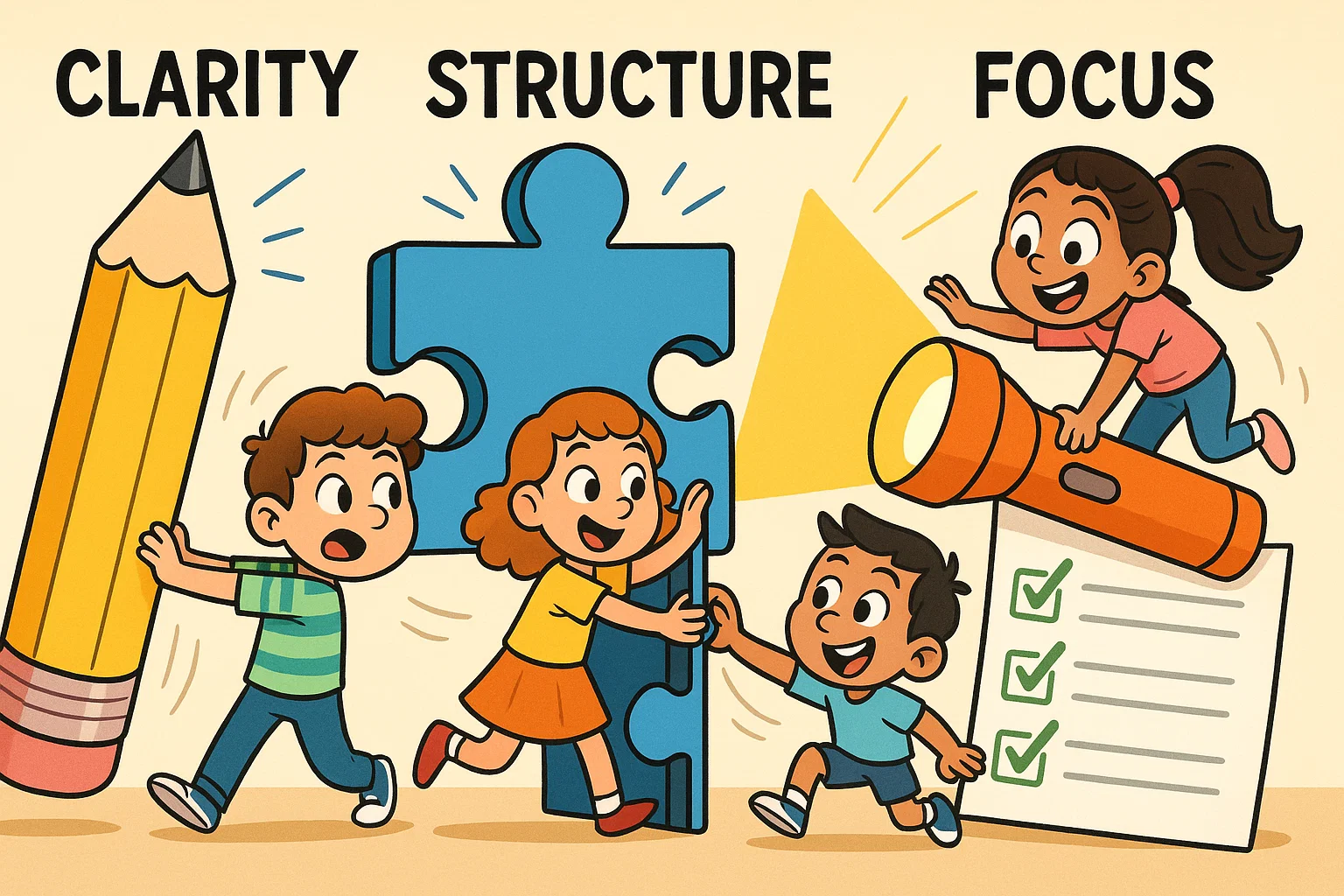 Students learning foundational writing skills grade schoolers through playful icons.