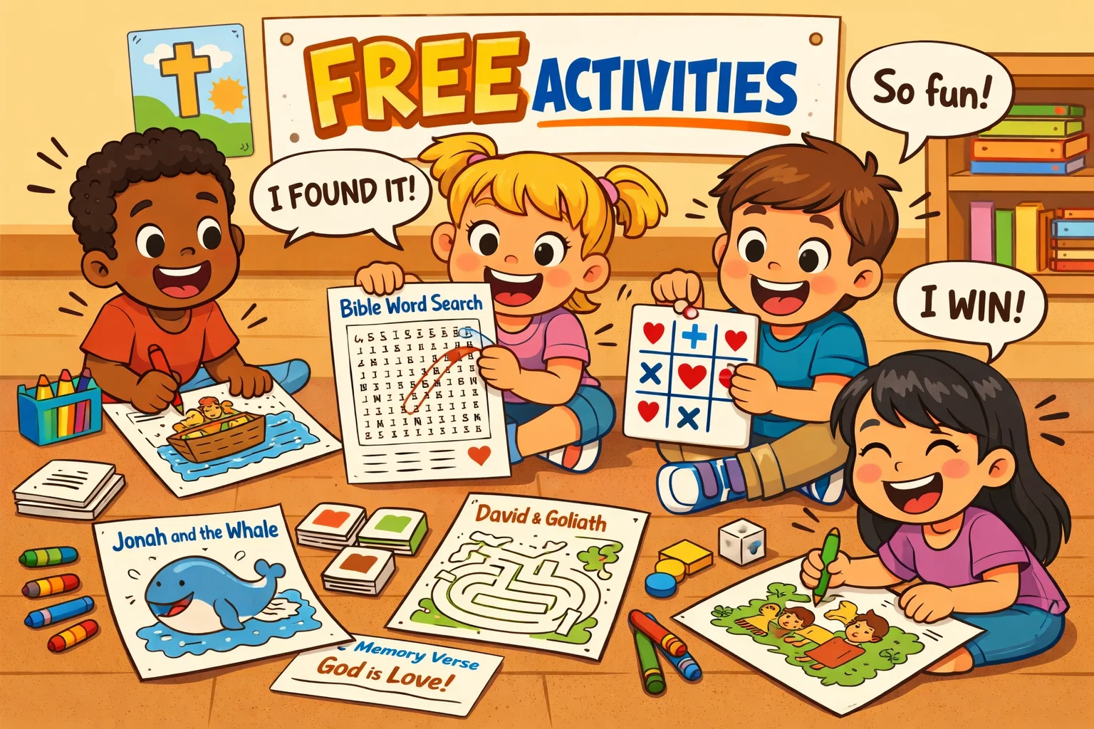 Free bible activities for kids using printables and simple games.
