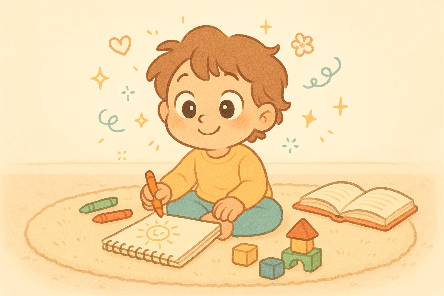 Free time for child development illustrated through creative play and reading.
