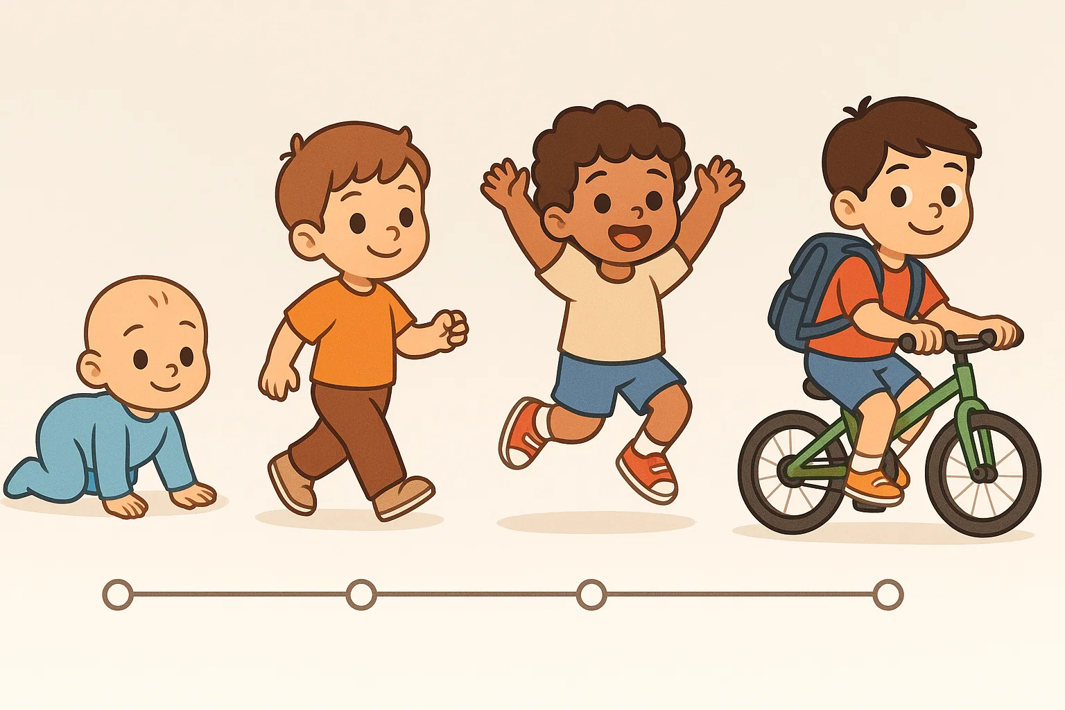  Gross motor development by age from baby crawling to school age movement.
