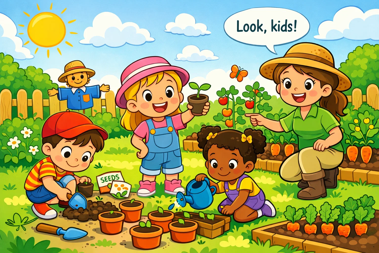 Growing food activities for kids planting seeds and learning about healthy food.

